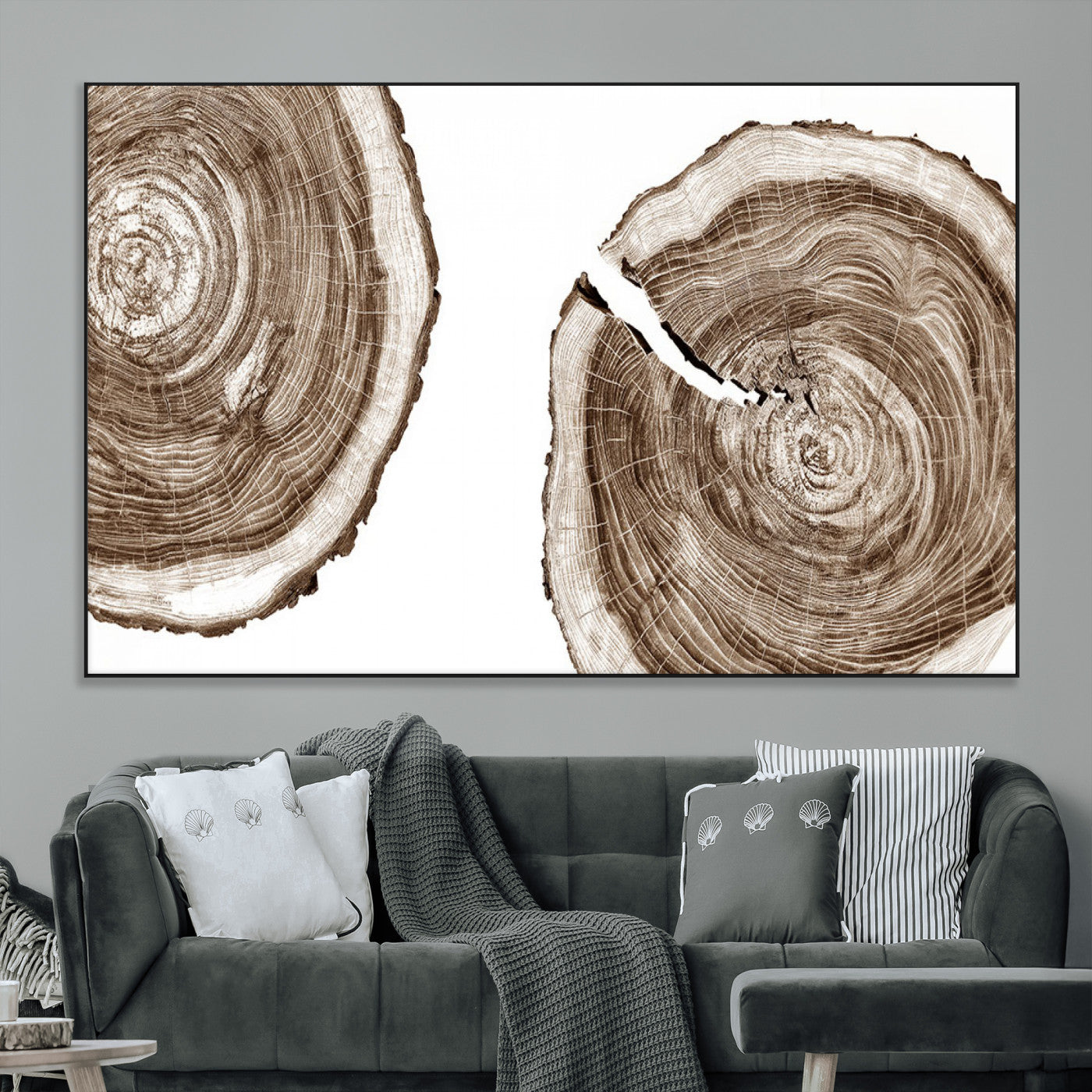 SEG-FC-51X34_Oversize - Wood Tree Ring Wall Art Canvas Prints, Tree Rings – Minimalist Black and White Wood Art | Triptych