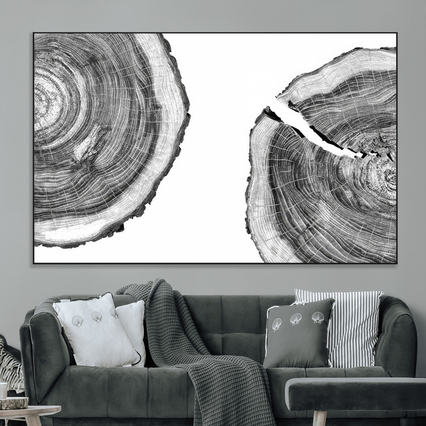 SEG-FC-51X34_Oversize - Abstract Large Tree Rings – Minimalist Black and White Wood Art | Triptych Canvas, Modern Wall Decor