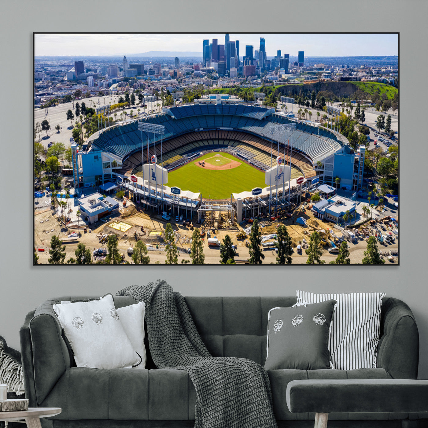 SEG-FC-51X34_Oversize - Los Angeles Dodgers Dodger Stadium Wall Art Canvas Print - MLB Baseball Stadium, Framed Los Angeles