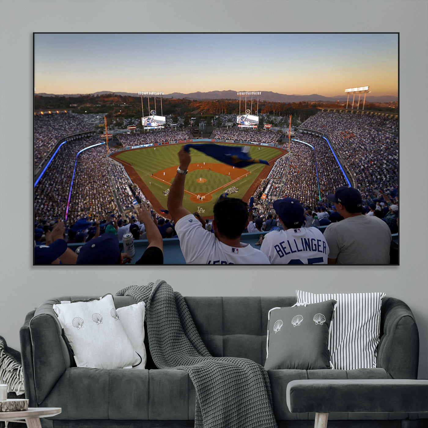 SEG-FC-51X34_Oversize - Dodger Stadium Sunset Game Triple Canvas Wall Art - Los Angeles Dodgers MLB Match