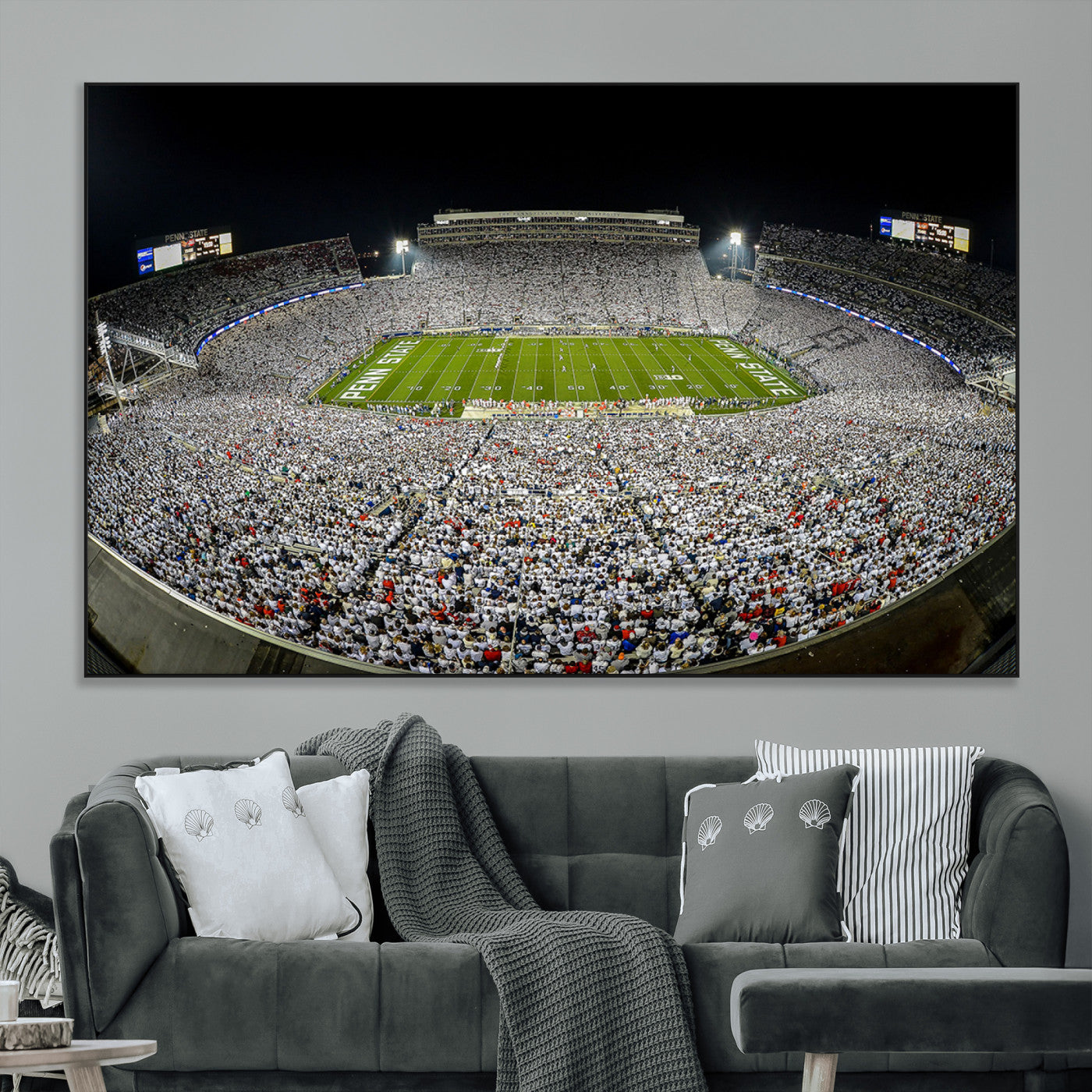 SEG-FC-51X34_Oversize - Beaver Stadium Night Game Triple Canvas Wall Art - Penn State Nittany Lions Football Match