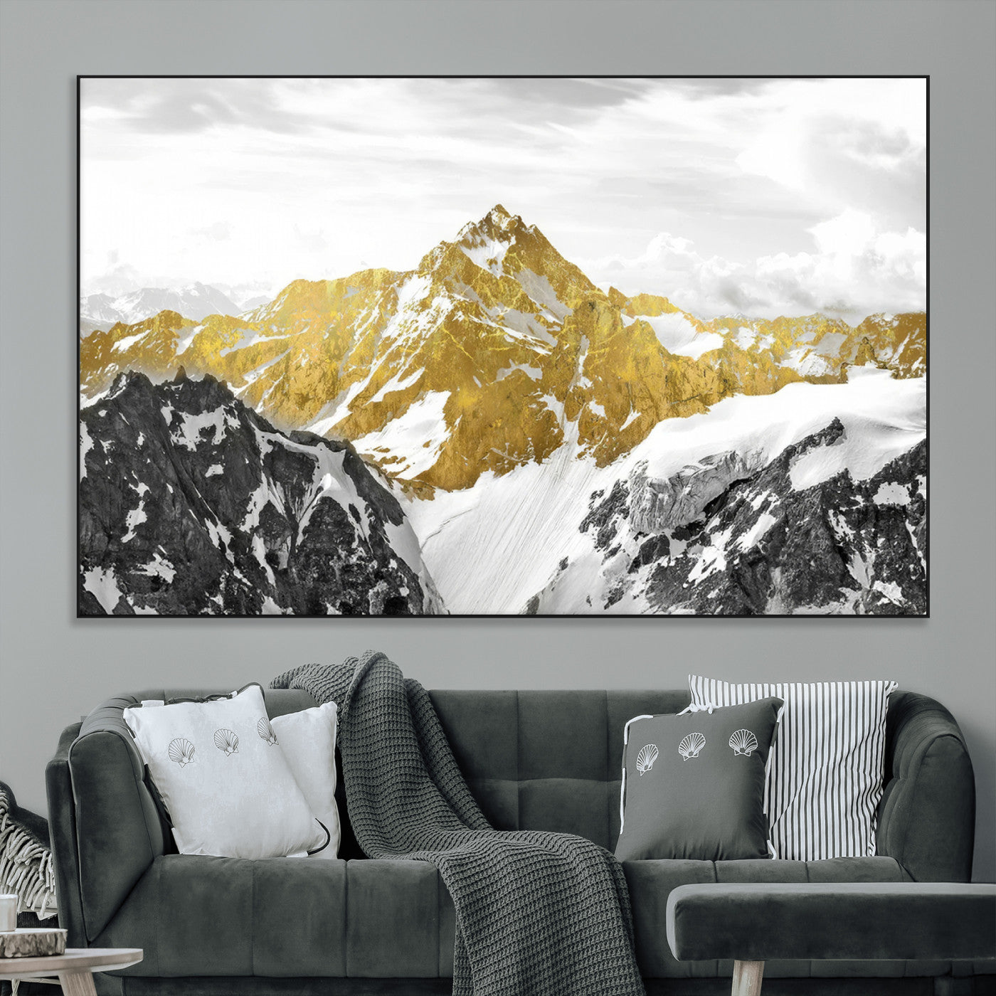 SEG-FC-51X34_Oversize - Gold Abstract Mountains Wall Art Print on Canvas, Nature Wall Art Print,