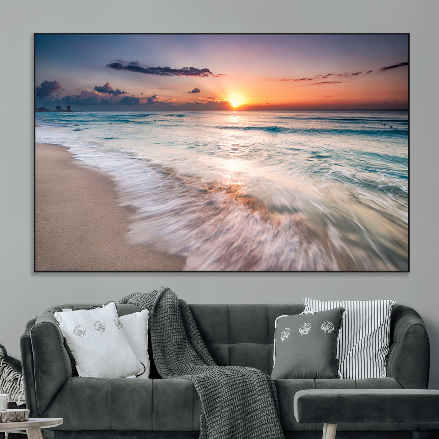 SEG-FC-51X34_Oversize - Sunset Beach Wall Art – Soothing Coastal Landscape, Ready to Hang for Tranquil Home Decor