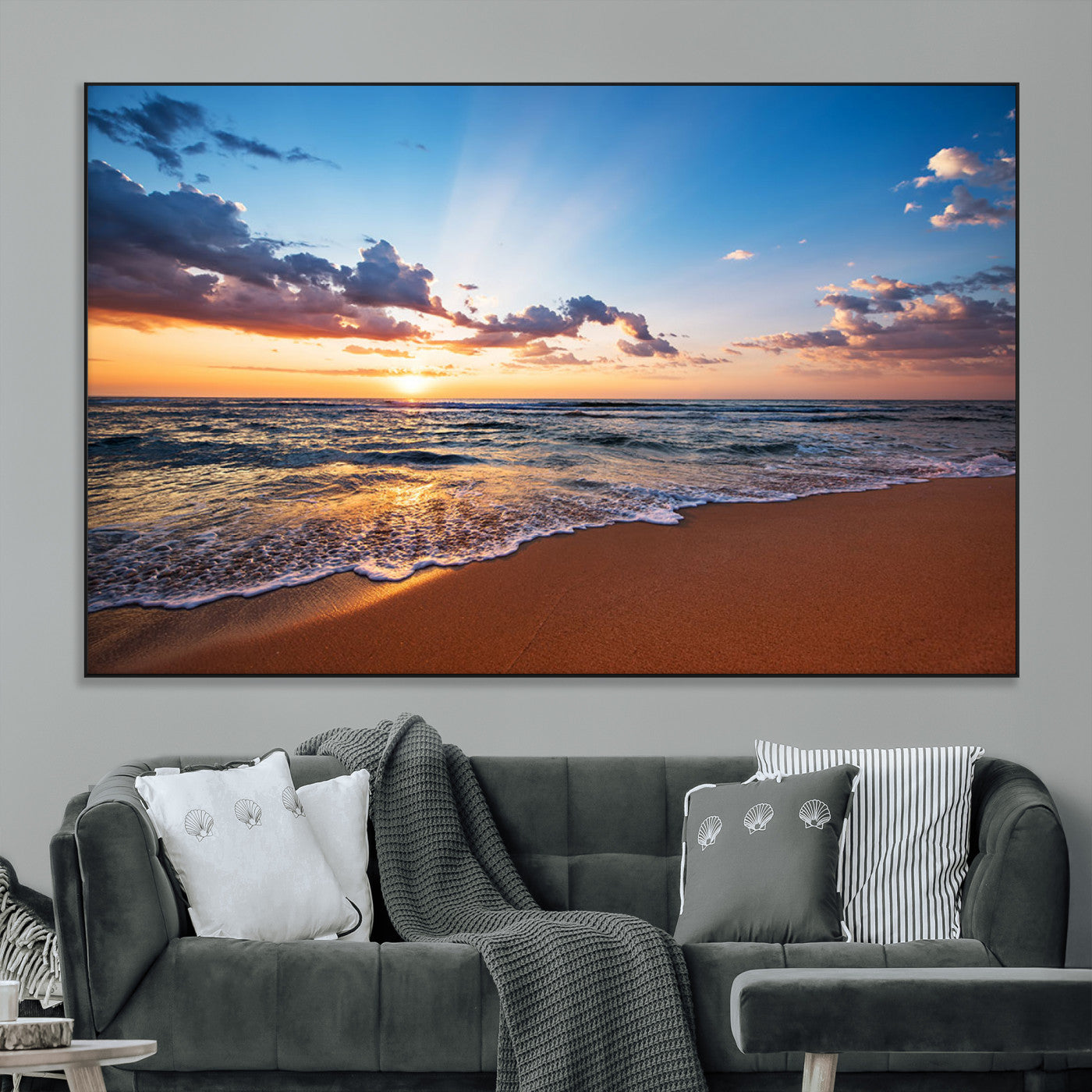 SEG-FC-51X34_Oversize - Golden Hour Beach Sunset Wall Art | Canvas Print | Ready to Hang | Coastal Wall Art for Living Room