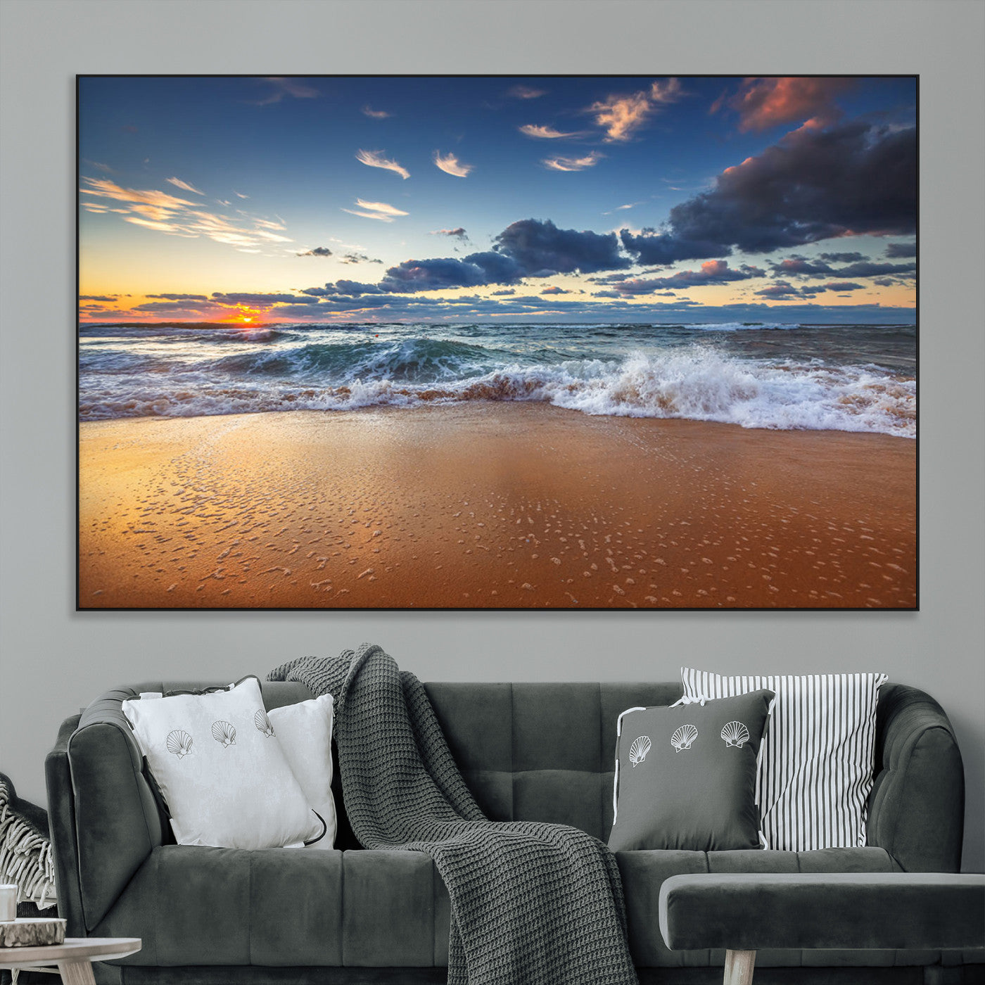 SEG-FC-51X34_Oversize - Beach Canvas Wall Art - Coastal Seascape Print for Living Room or Bedroom, Ocean Waves on Sand,