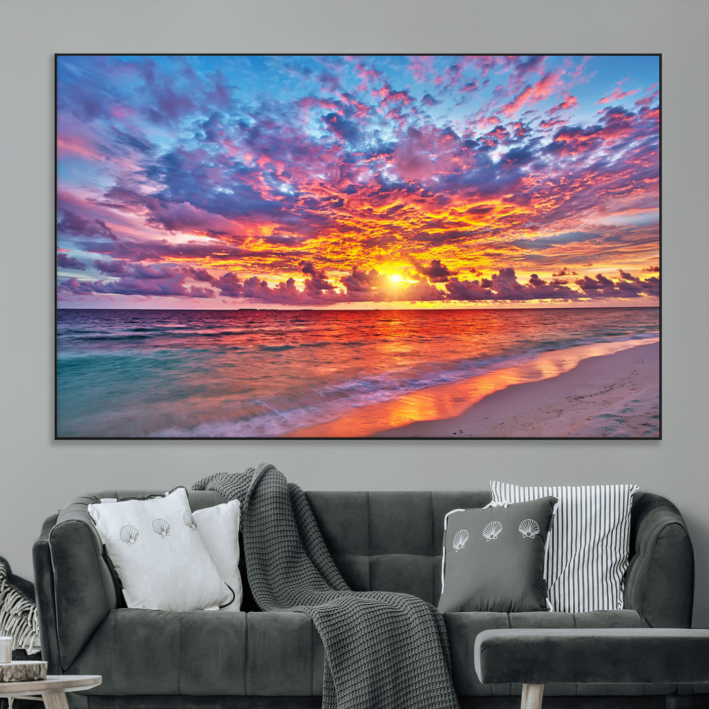 SEG-FC-51X34_Oversize - Vibrant Sunset Beach Wall Art - Ocean Sunset Canvas Print | Coastal Wall Art Decor Stunning Sunset
