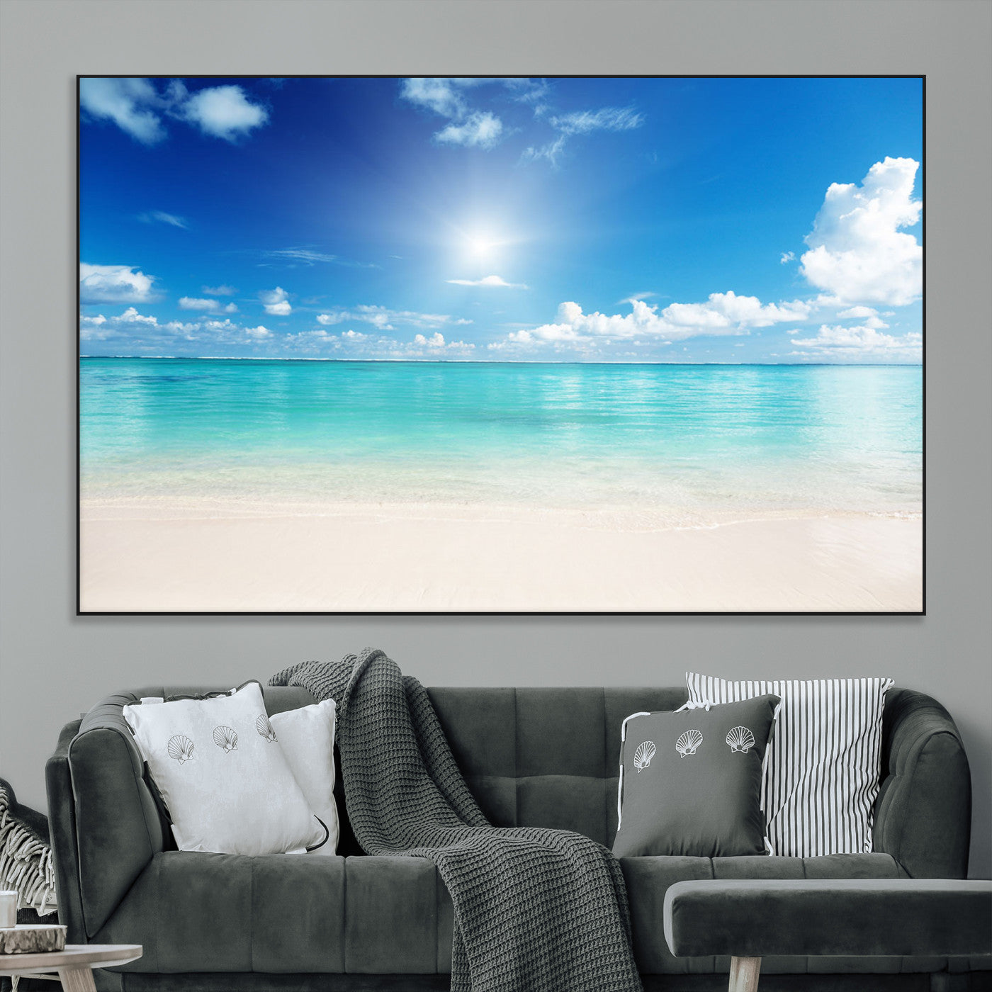 SEG-FC-51X34_Oversize - Blue Ocean Wall Art Canvas Print - Tranquil Ocean Paradise Triptych Wall Art - Ready to Hang Beach