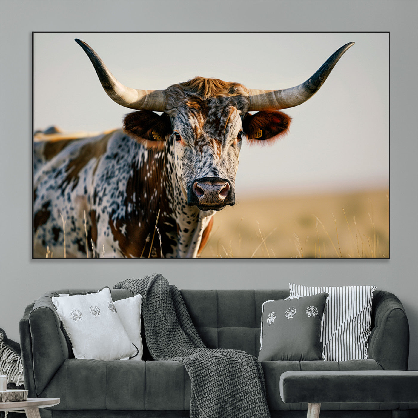 SEG-FC-51X34_Oversize - Texas Bull Longhorn Wall Art Canvas Print for Farm House Wall Decor, Farmhouse Wall Art Print