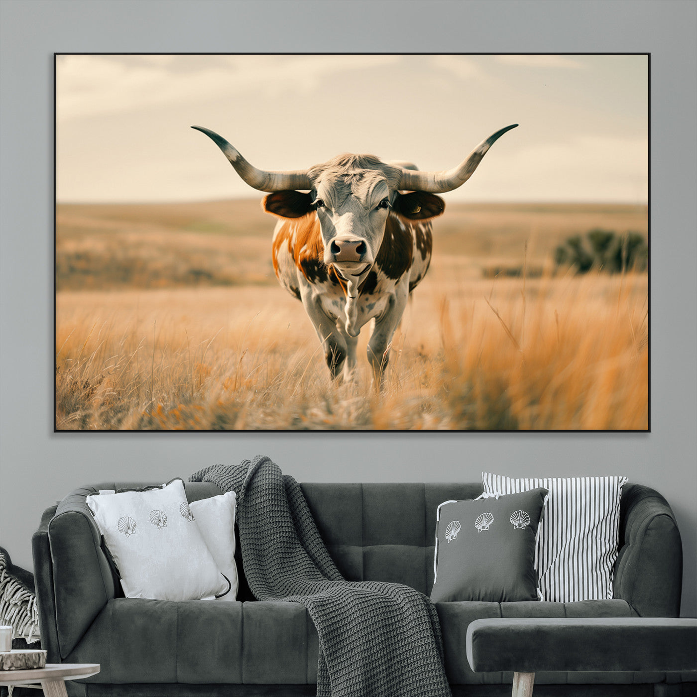 SEG-FC-51X34_Oversize - Texas Cow Wall Art Canvas Print for Farm House Wall Decor, Farmhouse Wall Art Print
