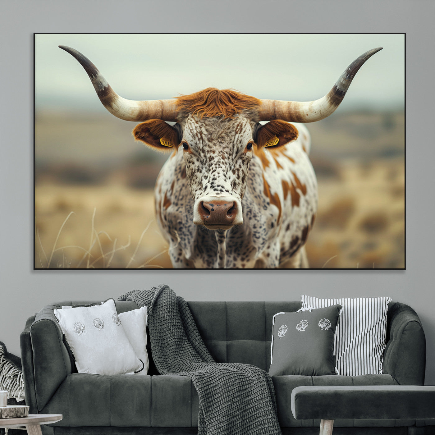SEG-FC-51X34_Oversize - Texas Cow Longhorn Wall Art Canvas Print for Farm House Wall Decor, Farmhouse Wall Art Print