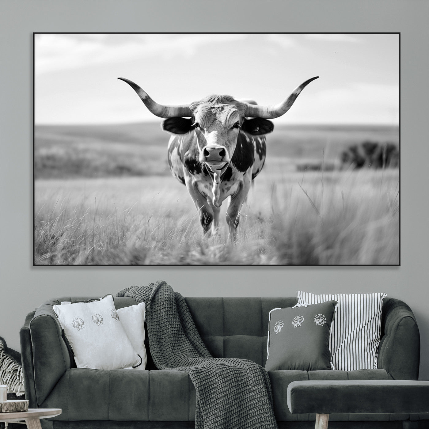 SEG-FC-51X34_Oversize - Texas Cow Longhorn Wall Art Canvas Print for Farm House Wall Decor, Farmhouse Wall Art Print