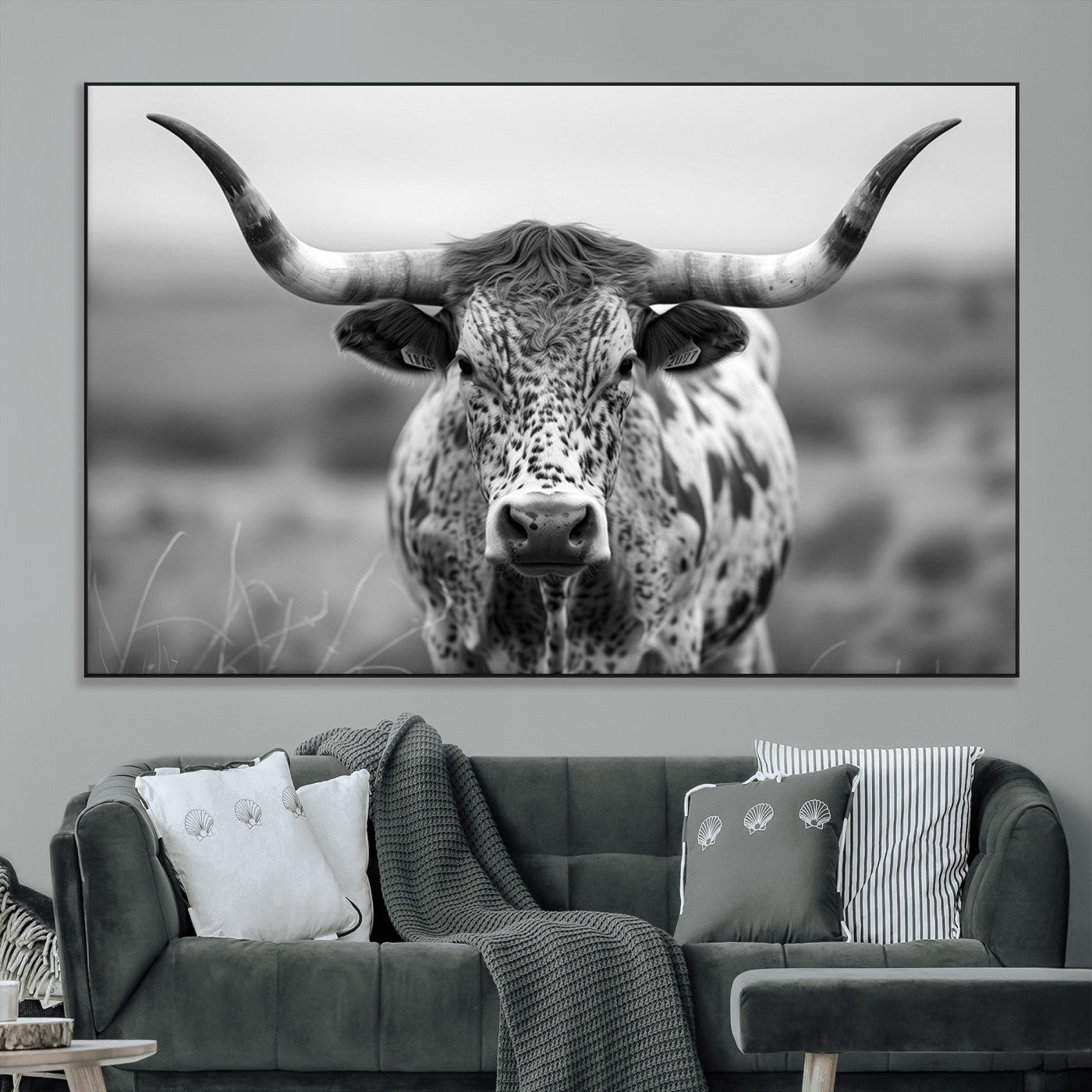SEG-FC-51X34_Oversize - Texas Cow Longhorn Wall Art Canvas Print for Farm House Wall Decor, Farmhouse Wall Art Print