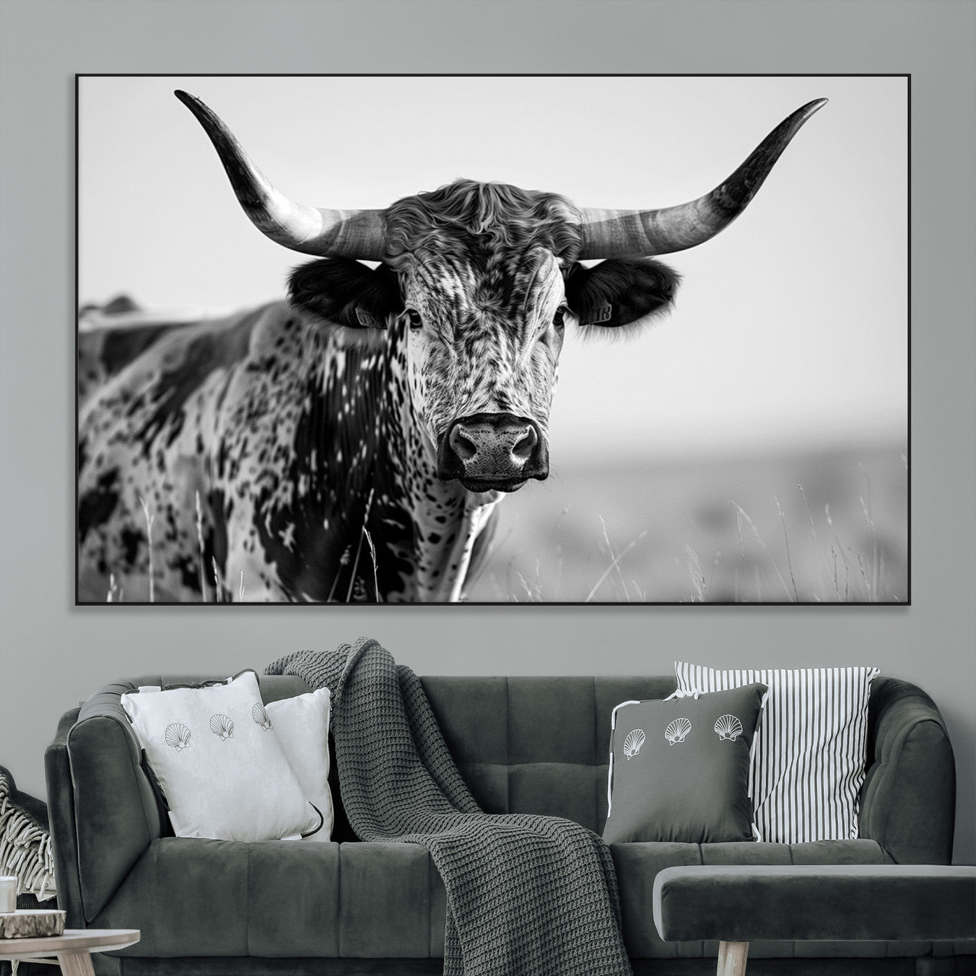 SEG-FC-51X34_Oversize - Texas Highland Cow Longhorn Canvas Print - Rustic Farmhouse Wall Art - Large Texas Longhorn