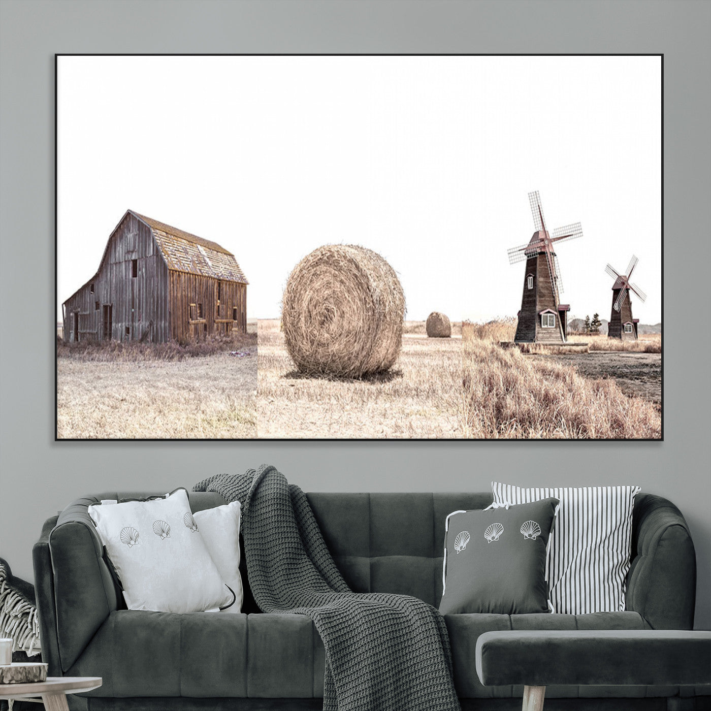 SEG-FC-51X34_Oversize - Farm Prints Set, Set of 3 Farmhouse Wall Art, Country House Decor, Barn Print, Wheat Print,