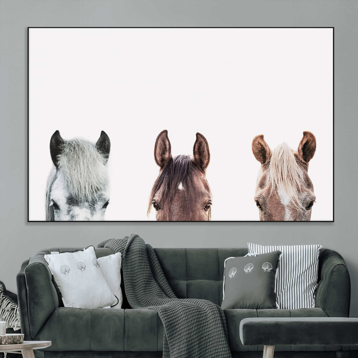 SEG-FC-51X34_Oversize - Horse Wall Art - Minimalist Horse Triptych Wall Art – Modern 3-Panel Giclée Canvas Featuring Horse