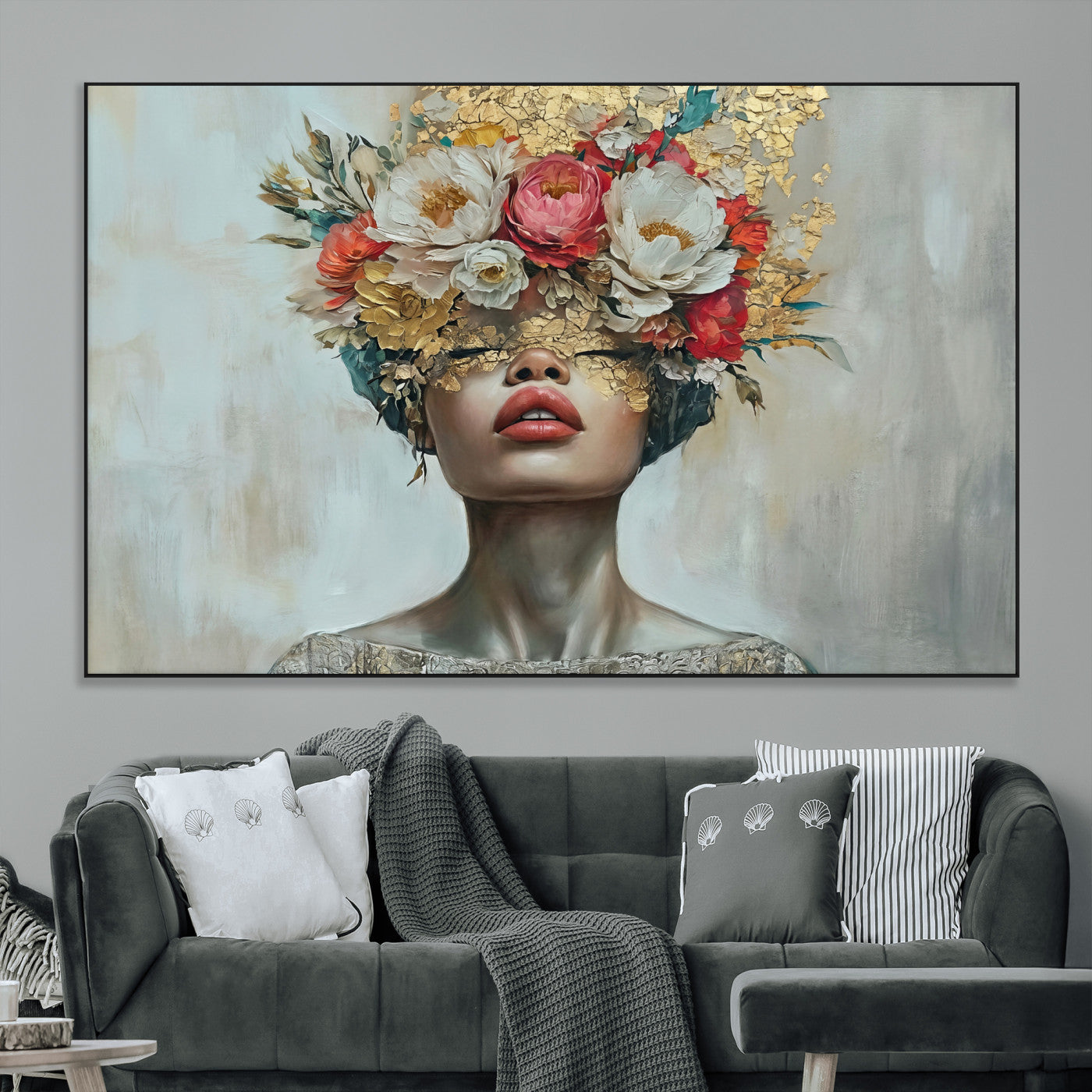 26919-MGV-CV-36X24 - Golden Petal Wall Art Canvas Print - Silhouette Woman Wall Art Canvas Print, Floral Woman Portrait