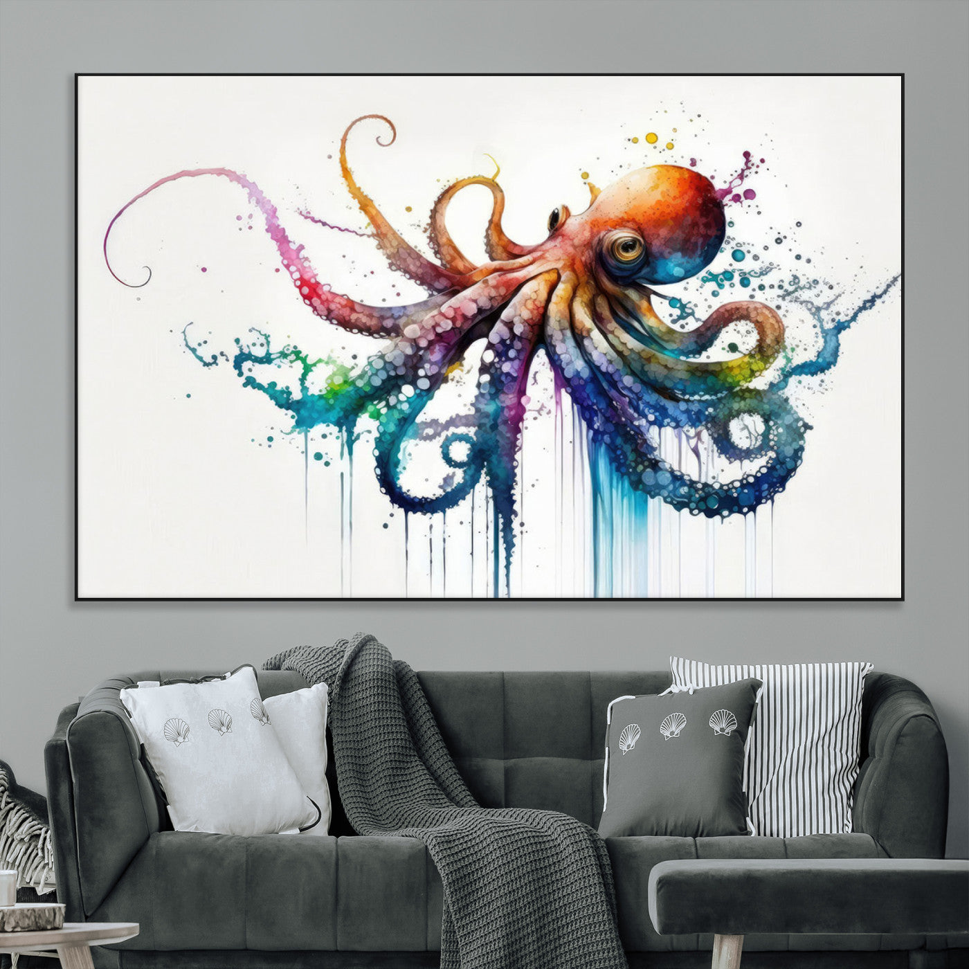 SEG-FC-51X34_Oversize - Watercolor Vibrant Octopus Wall Art Canvas Print | Abstract Sea Life Art | Colorful Marine Creature