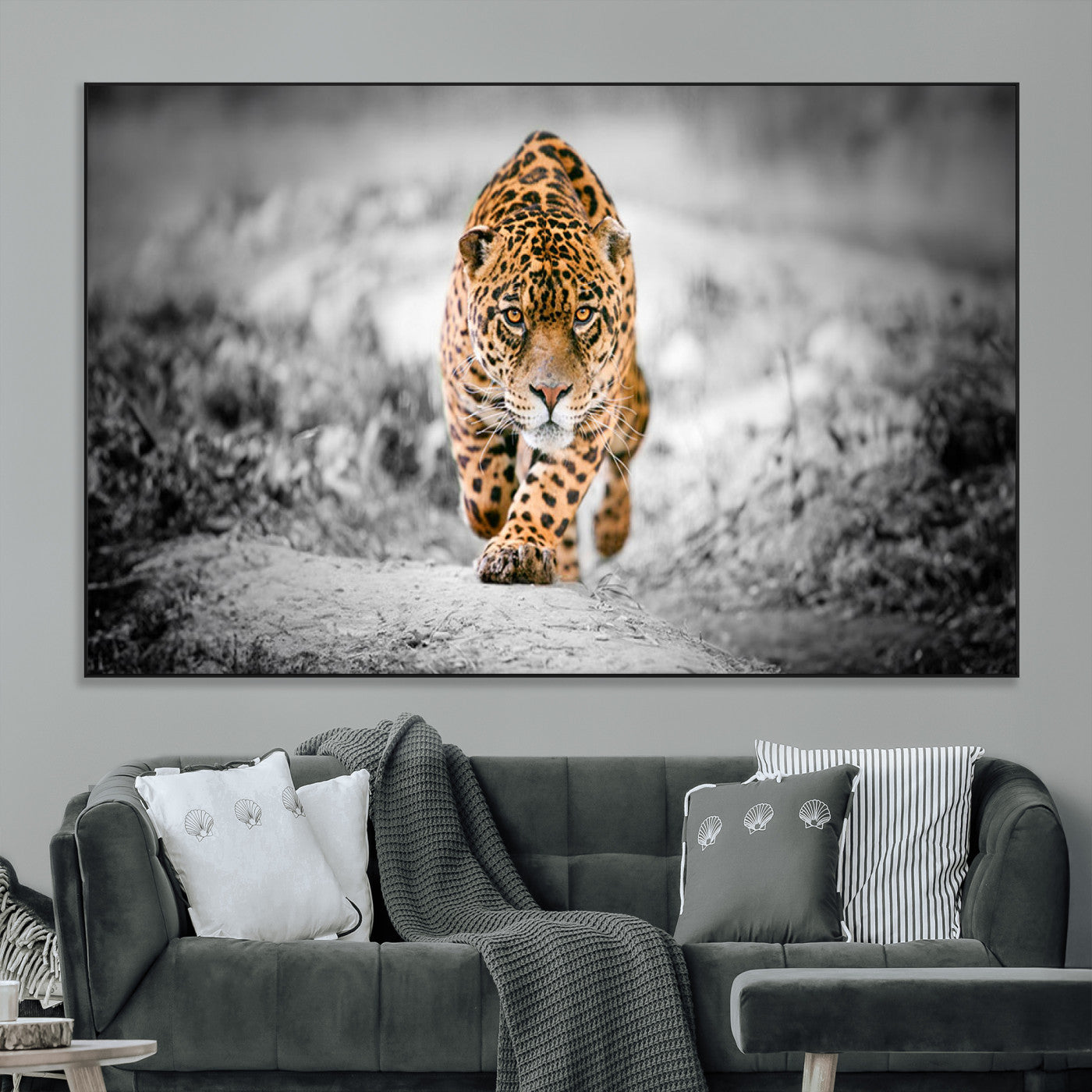 SEG-FC-51X34_Oversize - Jaguar Wall Art Canvas Print - Majestic Big Cat in Focused Pursuit - Ready to Hang