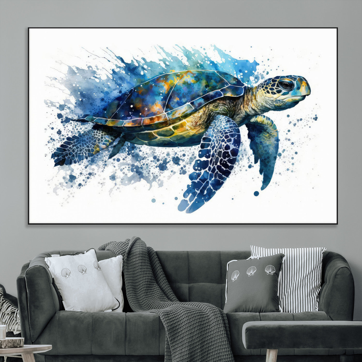 SEG-FC-51X34_Oversize - Watercolor Turtle Wall Art Canvas Print for Decoration
