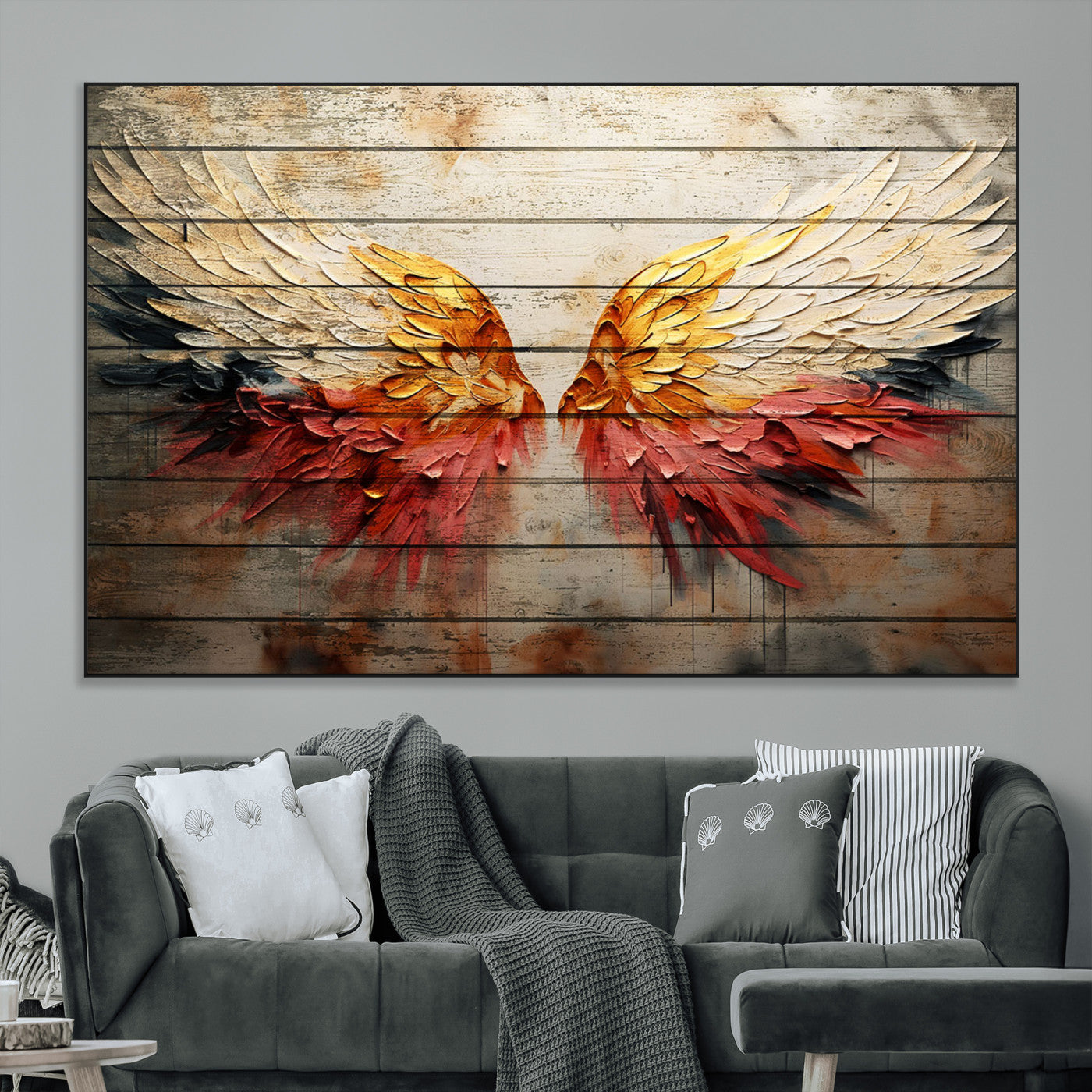 SEG-FC-51X34_Oversize - Abstract Angel Wings Canvas Wall Art – Framed and Ready to Hang Modern Angelic Wings Decor for