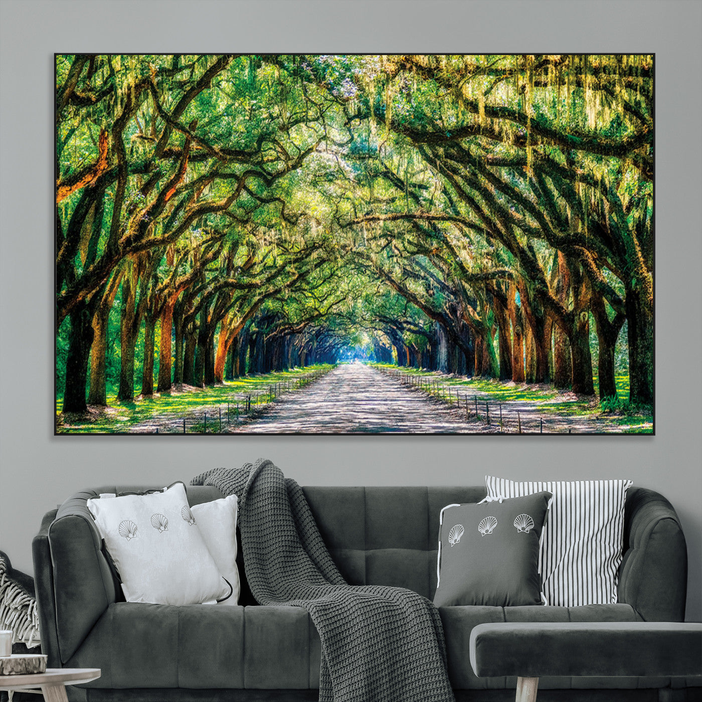 SEG-FC-51X34_Oversize - Serene Tree Tunnel Wall Art Canvas Print – Pathway Under Canopy of Lush Green Trees, Nature-Inspired