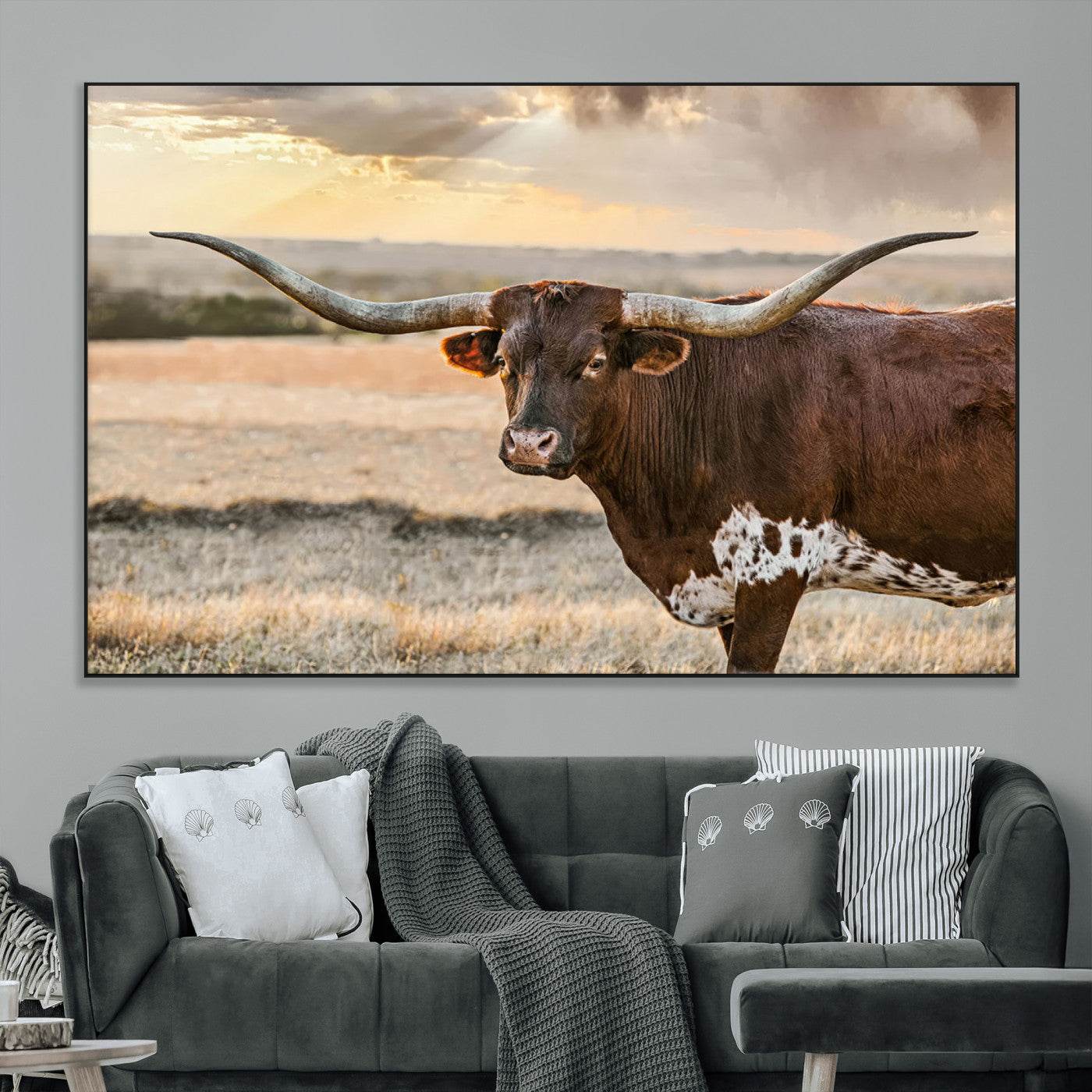 SEG-FC-51X34_Oversize - Texas Longhorn Wall Art Canvas Print, Rustic Ranch Decor, Majestic Western Longhorn Cattle