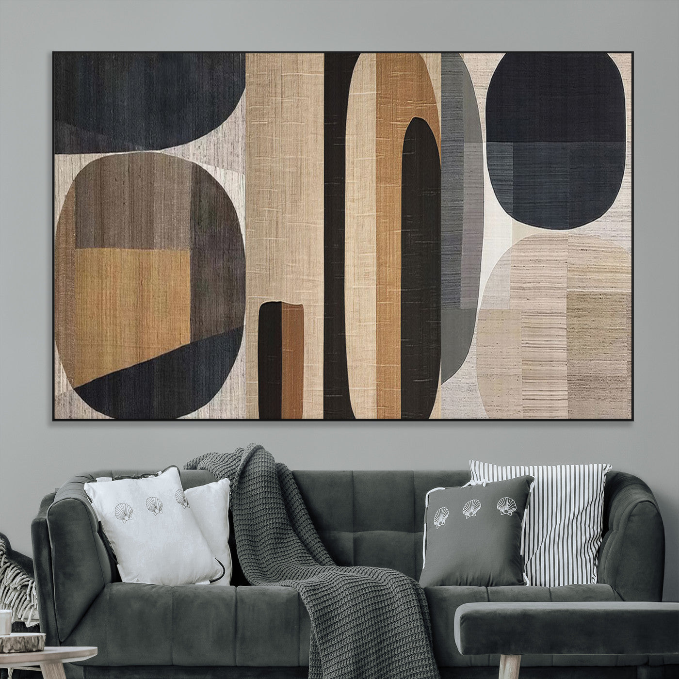 SEG-FC-51X34_Oversize - Abstract Minimalist Canvas Wall Art - Neutral Geometric Modern Boho Decor, Minimalist Brown Wabi