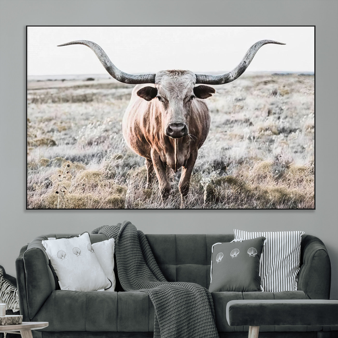 -Rustic Texas Longhorn Wall Art Canvas Print | Western Farmhouse Decor for Living Room or Office,