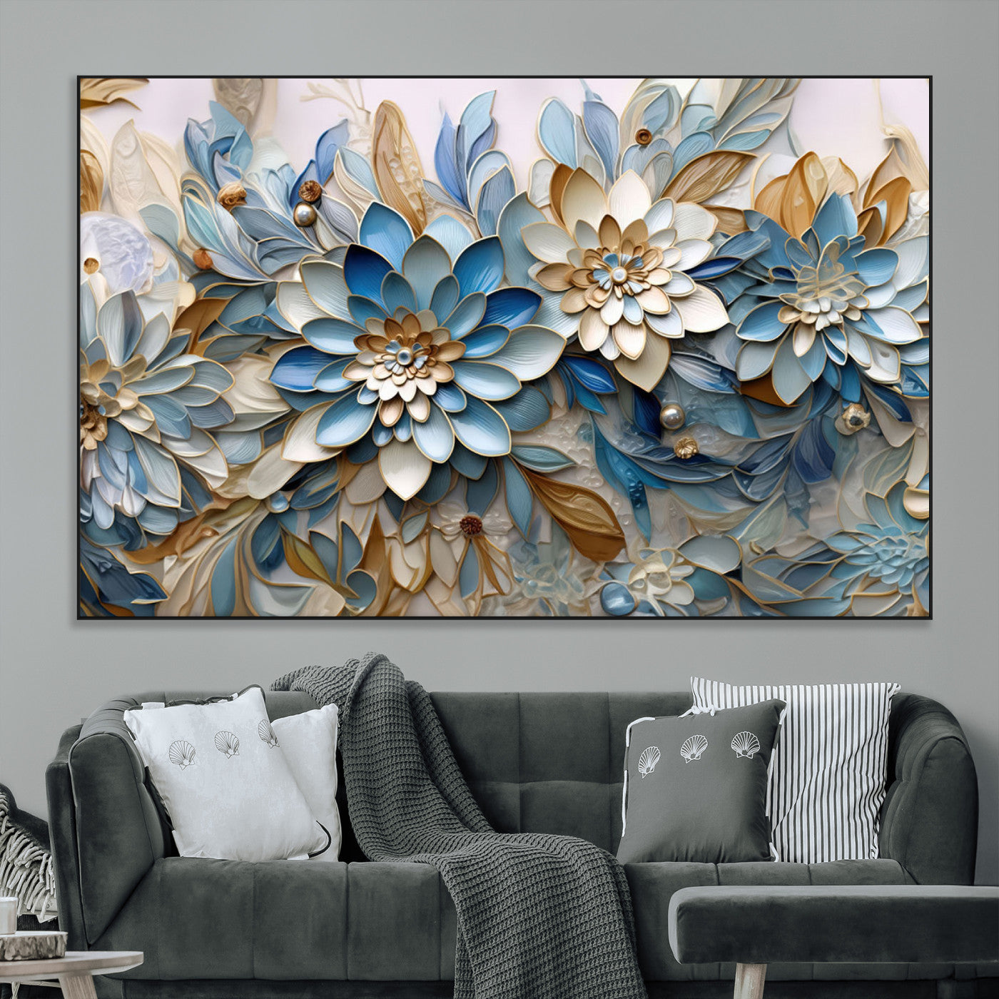 SEG-FC-51X34_Oversize - Blu Abstract Flower Wall Art Canvas Print