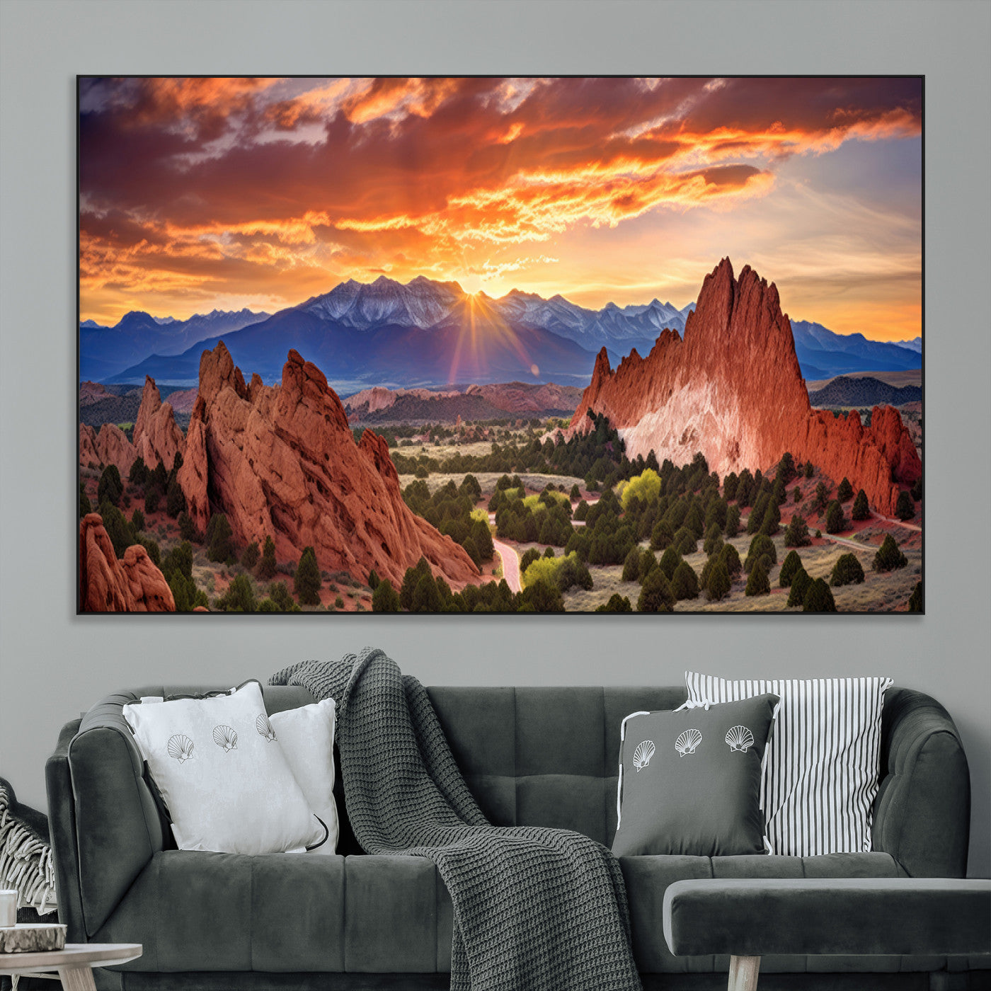 SEG-FC-51X34_Oversize - Rocky Mountains Sunset Wall Art Canvas Print – Ready to Hang, Framed Colorado Landscape