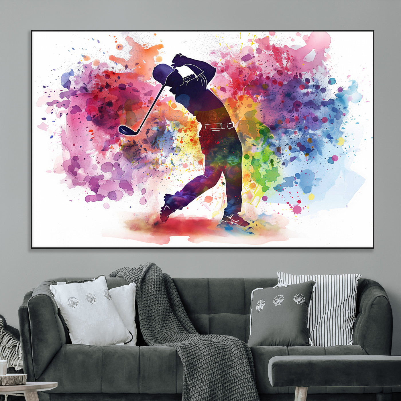 SEG-FC-51X34_Oversize - Colorful Golfer Swing Wall Art Canvas Print - Ready to Hang, Framed Sports Decor