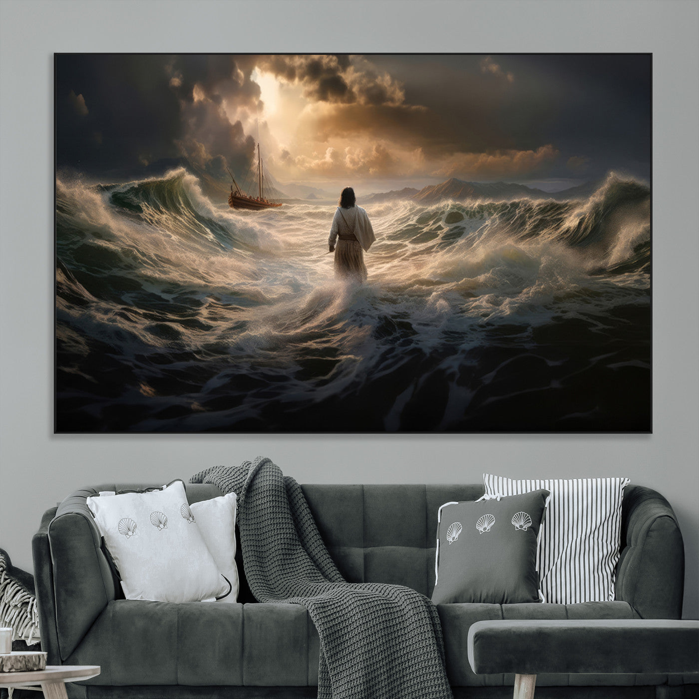 SEG-FC-51X34_Oversize - Jesus Walking on Water Wall Art Canvas Print - Religious Spiritual Decor - Jesus Wall Art Canvas