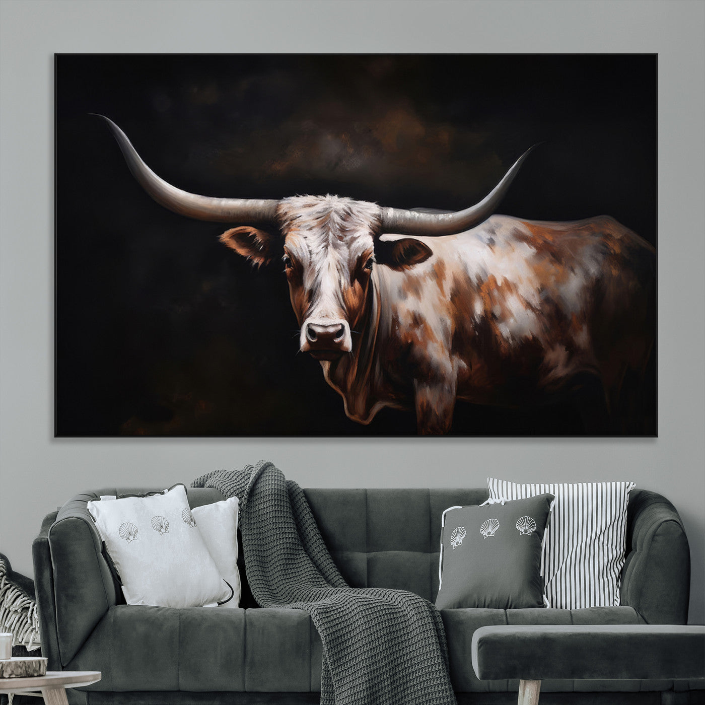 82543-MGV-CV-36X24-Texas Longhorn Wall Art Canvas Print | Western Ranch Decor | Bold Rustic Cattle Artwork | Ready to