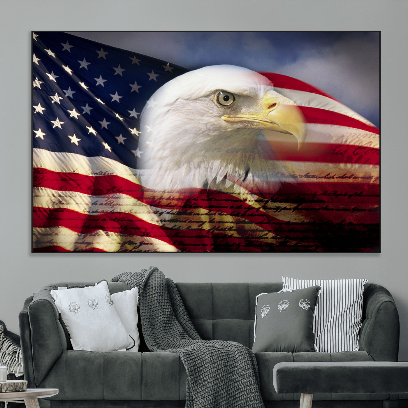 SEG-FC-51X34_Oversize - American Flag Eagle Symbol Wall Art, American Flag Eagle Wall Art Canvas Print