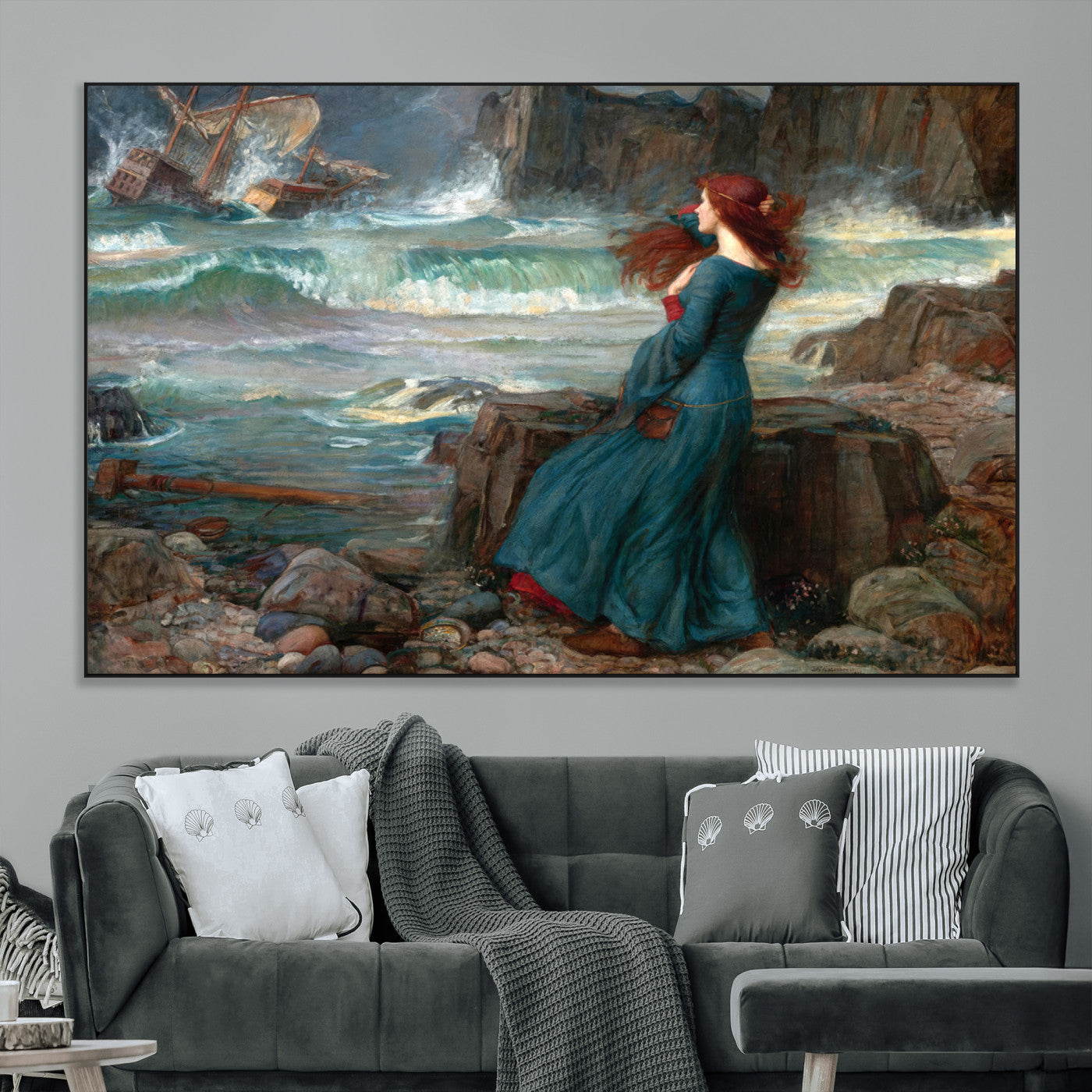 -Miranda by the Shore Wall Art Canvas Print – Tempest Scene Ocean Storm – Ready to Hang