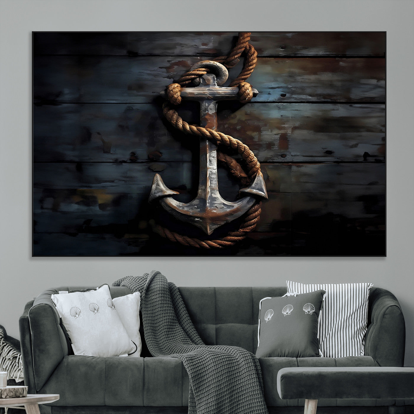 SEG-FC-51X34_Oversize - 3 Panel Grunge Abstract Anchor Wall Art Canvas Print Set
