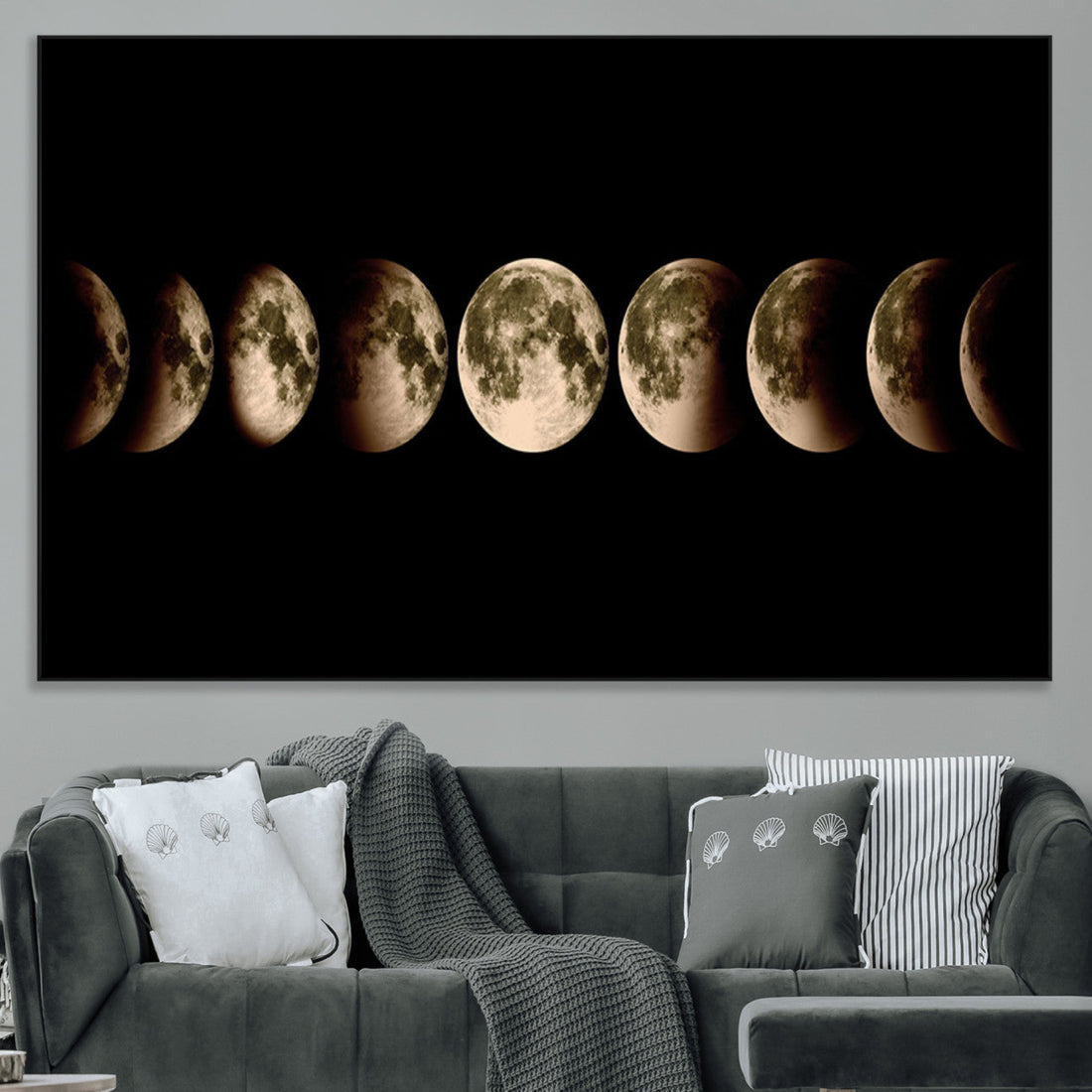 Phases of the Moon Wall Art, Canvas Print for Modern Wall Decor | Extra Large 3 Piece Canvas Wall Art