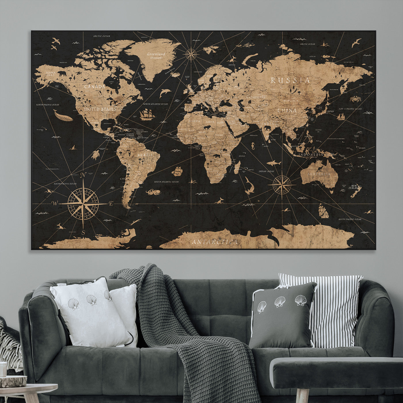 61023-MGV-CV-36X24-World Map Canvas Print – Framed Wall Art for Home Decor