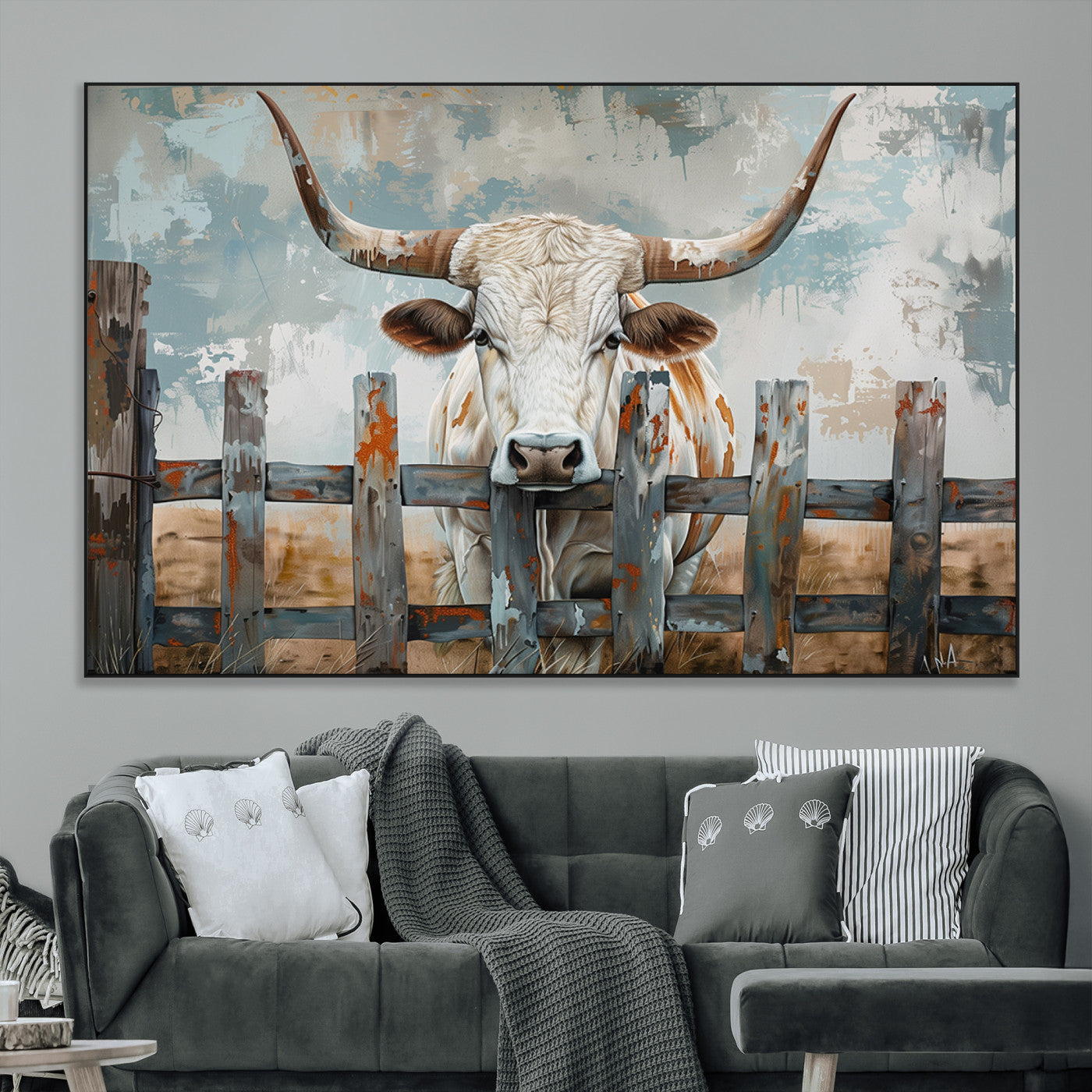 SEG-FC-51X34_Oversize - Vintage Cow Wall Art Canvas Print for Farmhouse Wall Decor Theme, Cattle Wall Art Print