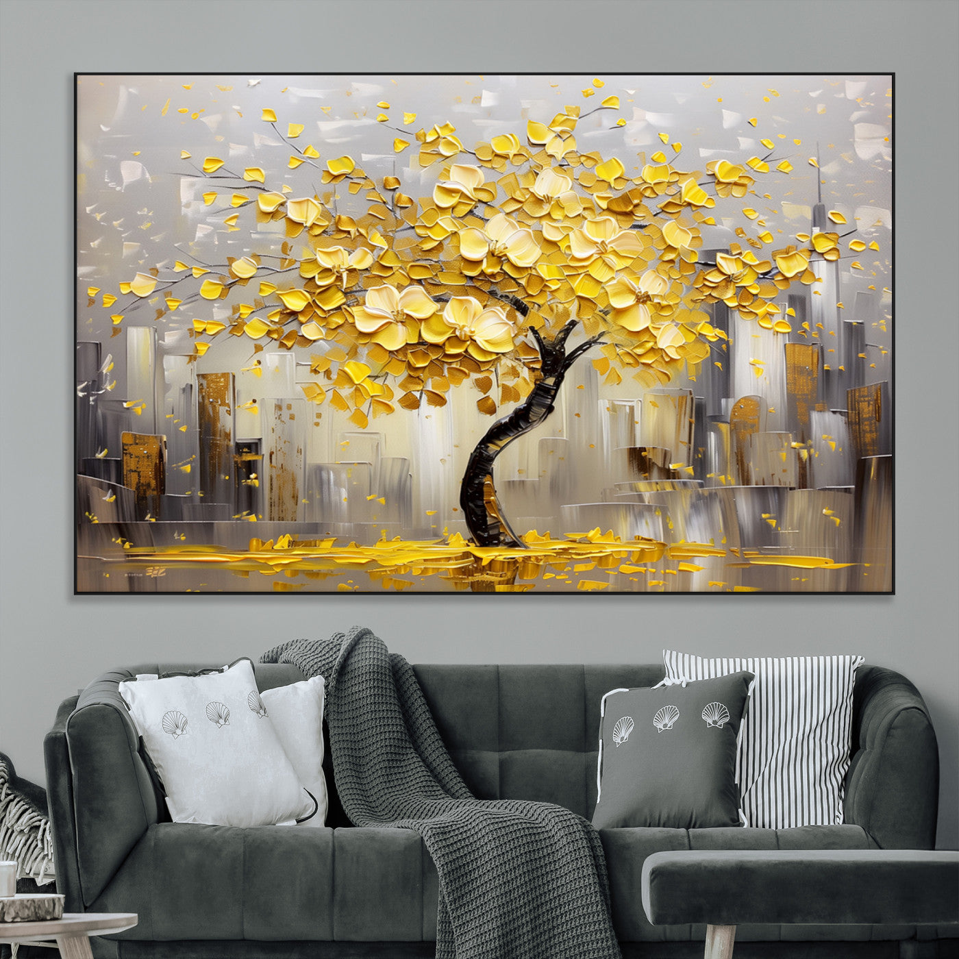 -Golden Tree Canvas Print | Abstract Wall Art for Modern Homes | Ready to Hang Framed Artwork