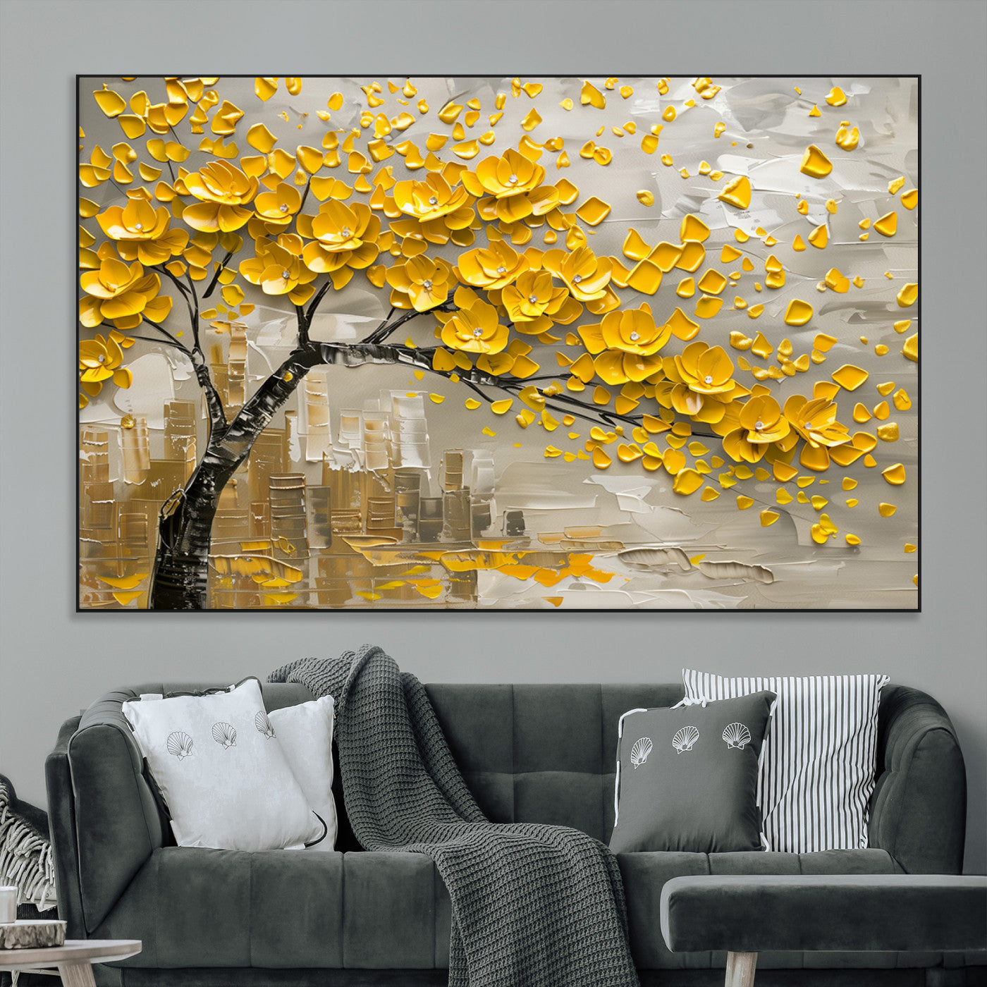 SEG-FC-51X34_Oversize - Yellow Blossom Tree Canvas Wall Art - Floral Abstract Modern Contemporary Artwork for Living Room or