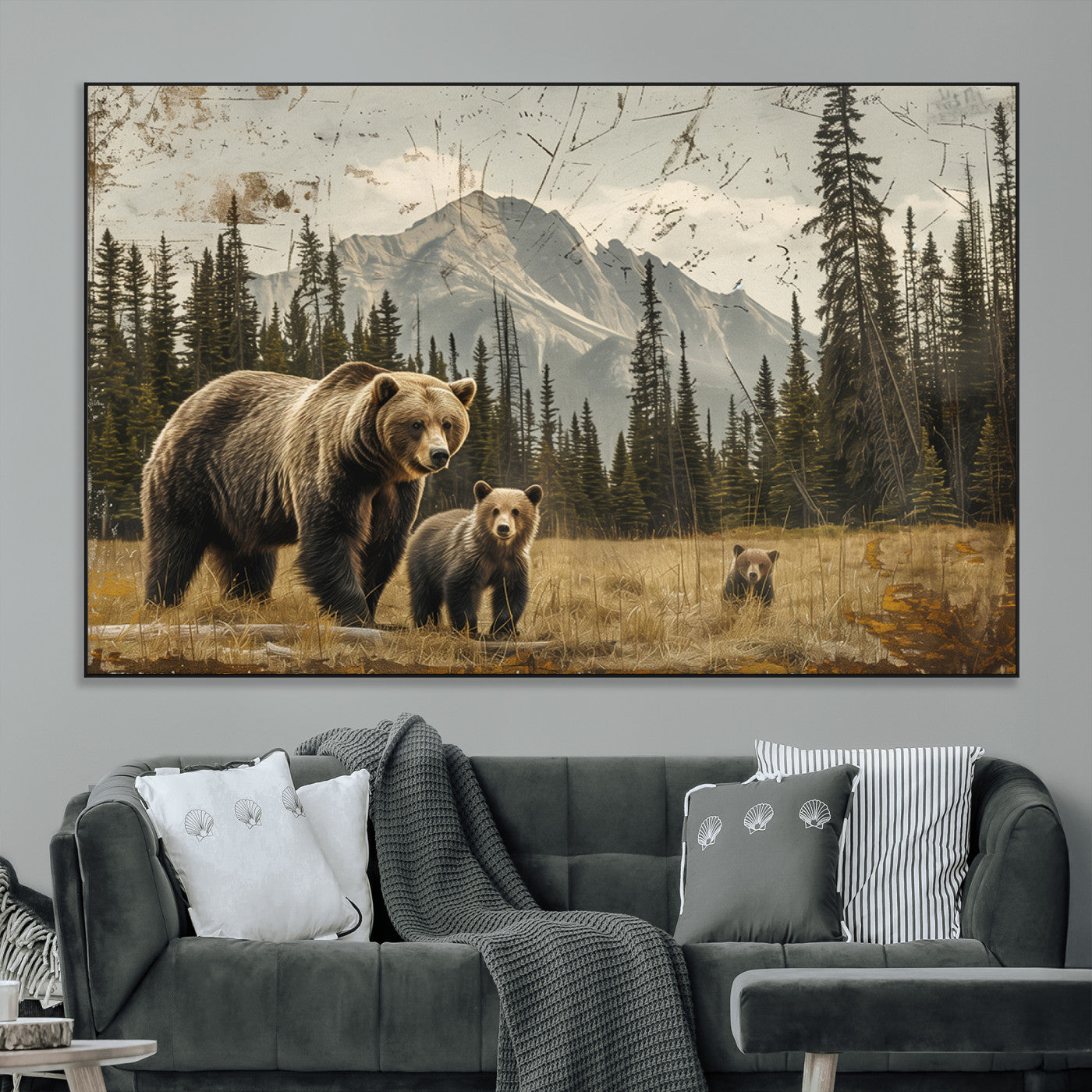 SEG-FC-51X34_Oversize - Rustic Grizzly 399 Bear Family Wall Art Canvas Print