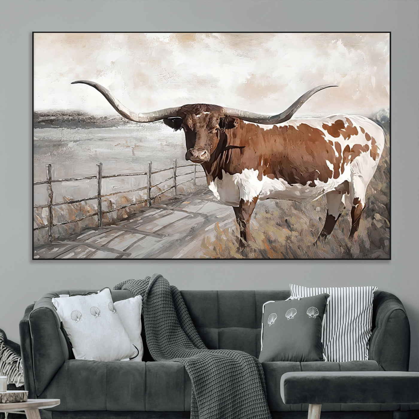 57340-MGV-CV-36X24-Vintage Texas Cow Wall Art Canvas Print, Rustic Longhorn Wall Art | Canvas Print for Farmhouse Decor
