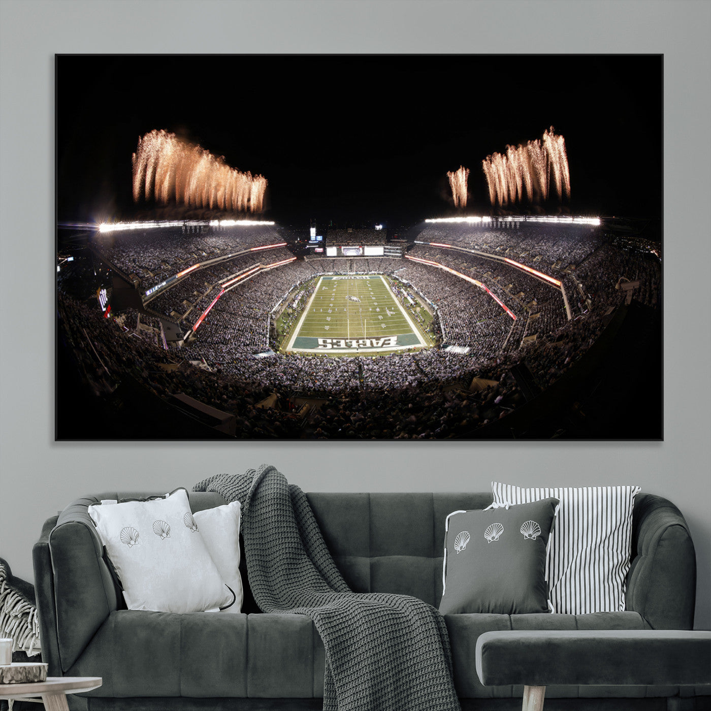 48893-MGV-CV-36X24-Eagles Field Stadium Wall Art - Lincoln Financial Field Fireworks Game Triple Canvas Wall Art -