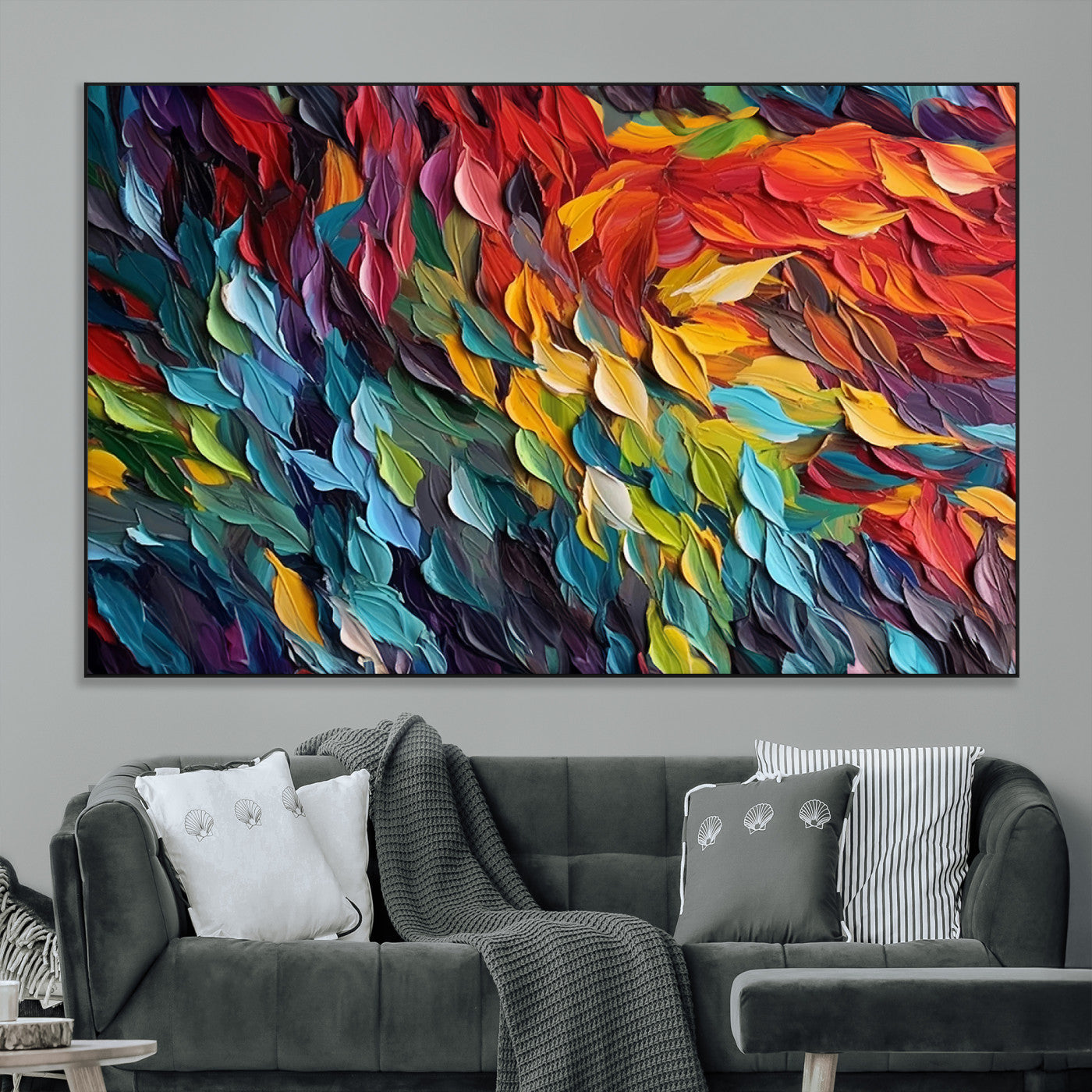 -Vibrant Abstract Leaf Wall Art Canvas Print | Bold Colorful Canvas for Living Room or Office | Ready