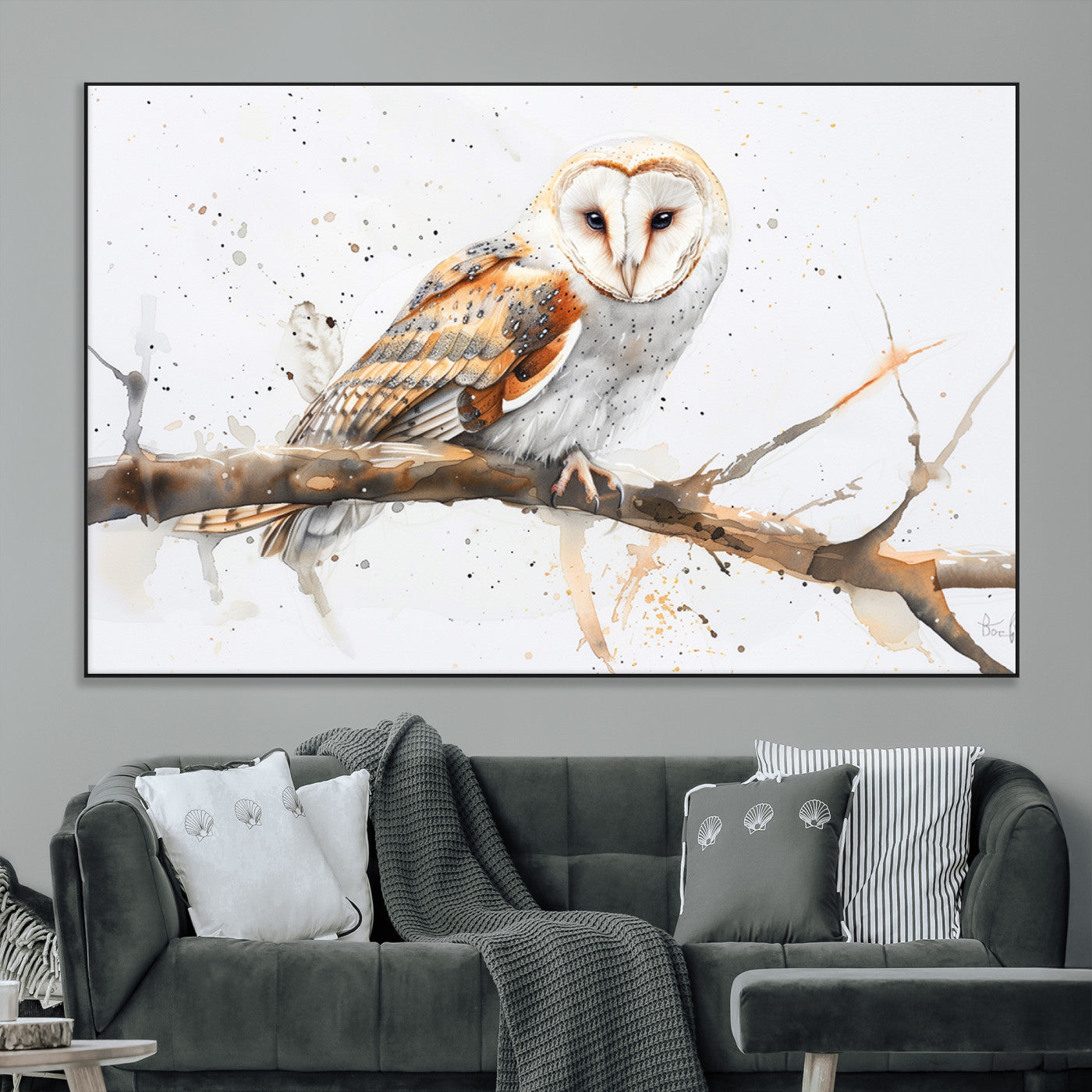 SEG-FC-51X34_Oversize - Barn Owl Wall Art on Branch | Stunning Canvas Print for Nature Lovers | Ready to Hang and Framed