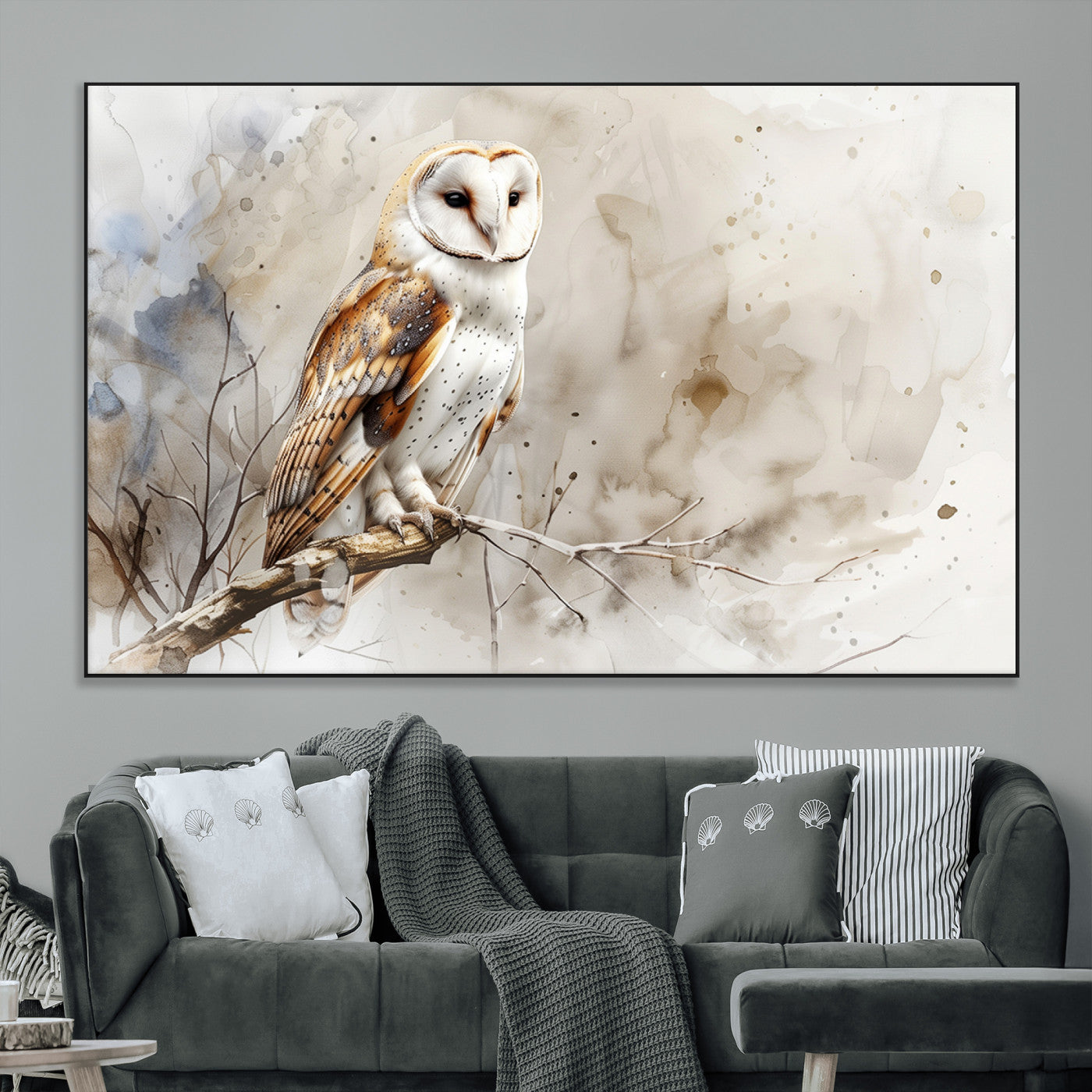 SEG-FC-51X34_Oversize - Barn Owl Wall Art | Watercolor Canvas Print | Perfect for Farmhouse Wall Decor | Ready to Hang