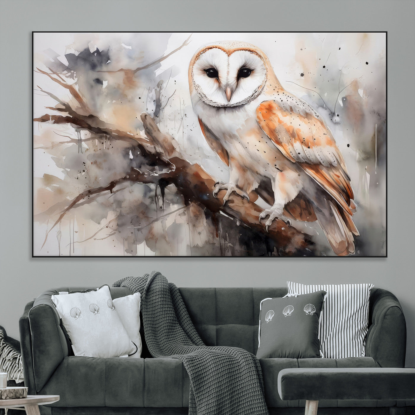 SEG-FC-51X34_Oversize - Barn Owl Wall Art | Watercolor Barn Owl Canvas Print | Perfect for Farmhouse Wall Decor | Ready to