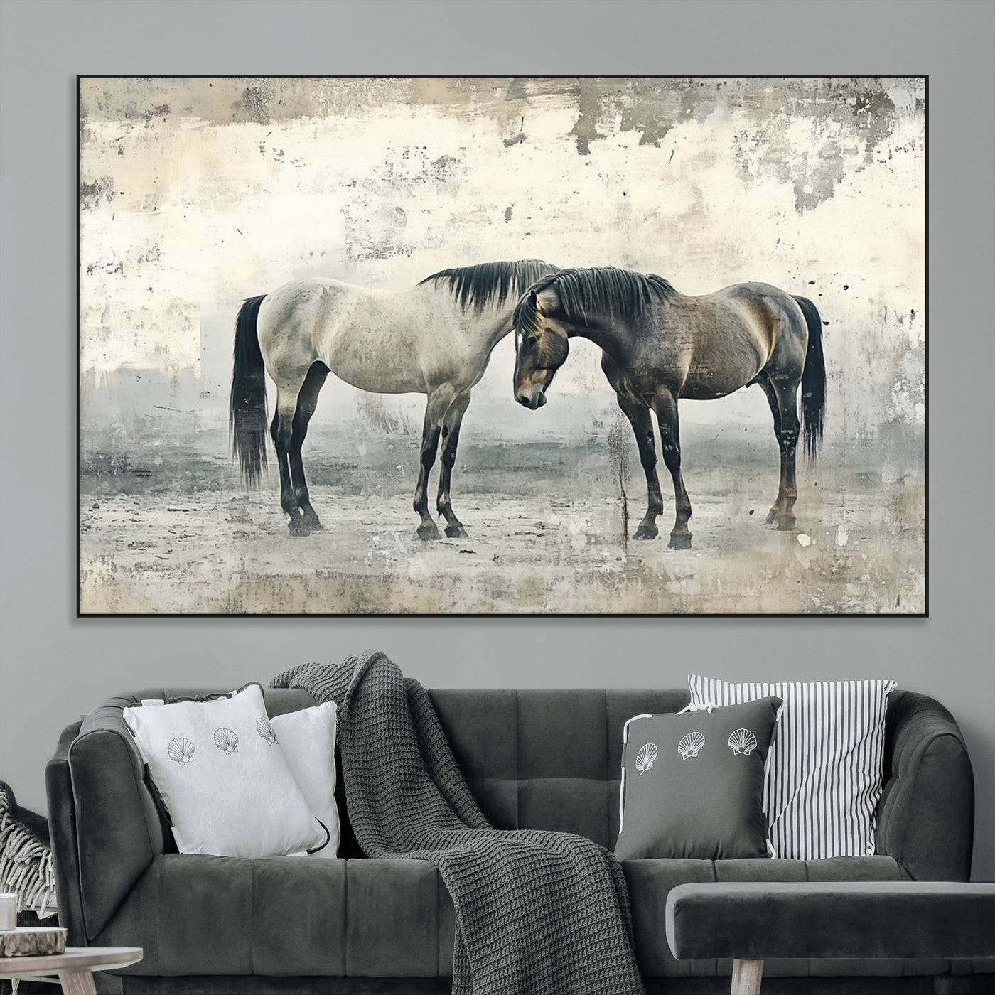 SEG-FC-51X34_Oversize - Chines Style Majestic Horses Wall Art | Ready to Hang and Framed Triptych Print | Western Farmhouse