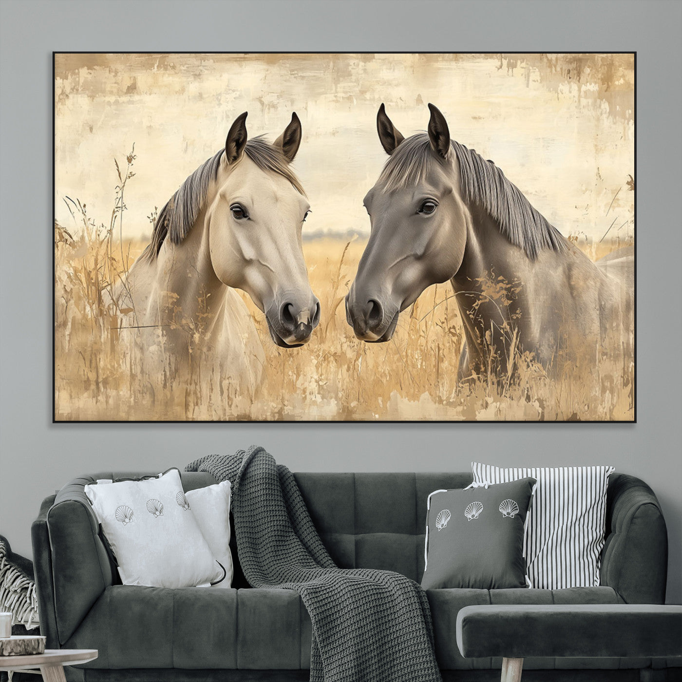 SEG-FC-51X34_Oversize - Chines Ink Style Grunge Horses Wall Art Canvas Print